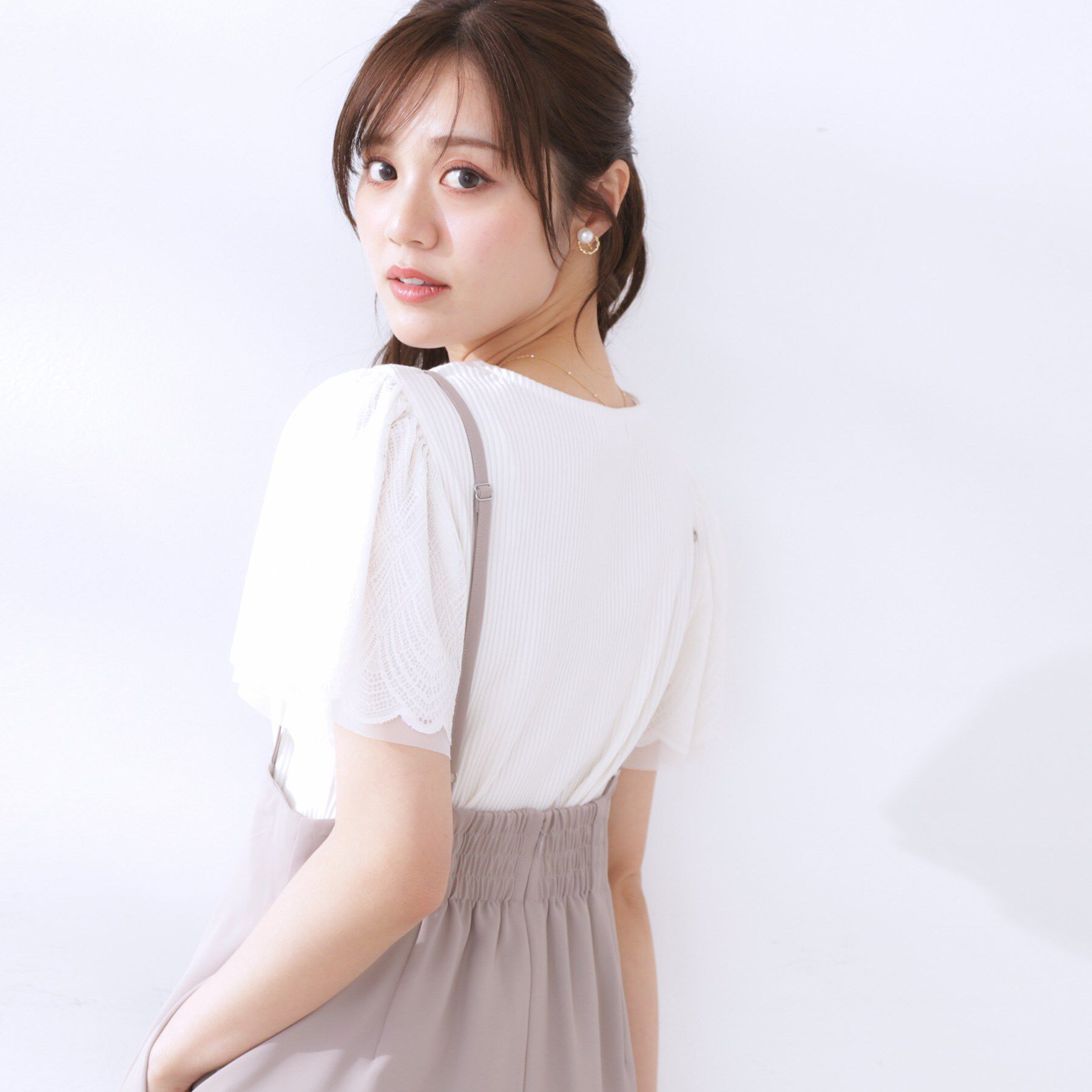 Couture broach「【二の腕カバー・通勤】レース袖テレコトップス」|Tシャツ・カットソー|