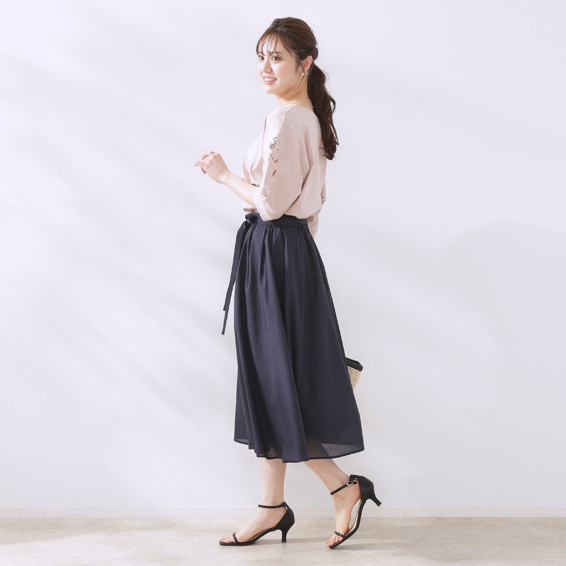Couture broach「【きれいめ・通勤】細リボン付きパレットボイルスカート」|スカート|