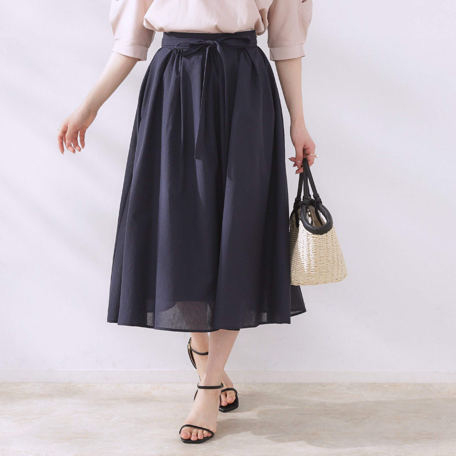Couture broach「【きれいめ・通勤】細リボン付きパレットボイルスカート」|スカート|