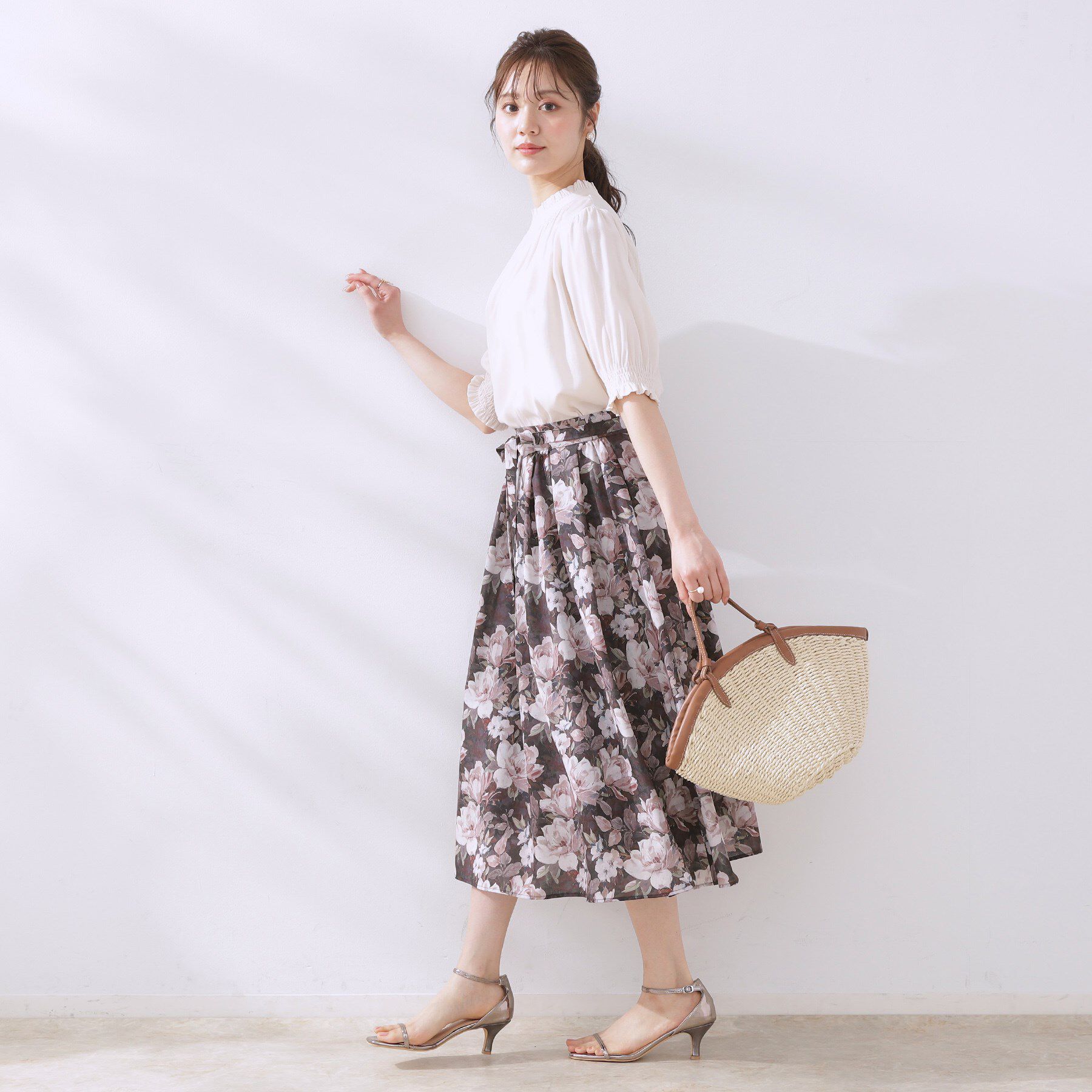Couture broach「【きれいめ・通勤】細リボン付きパレットボイルスカート」|スカート|