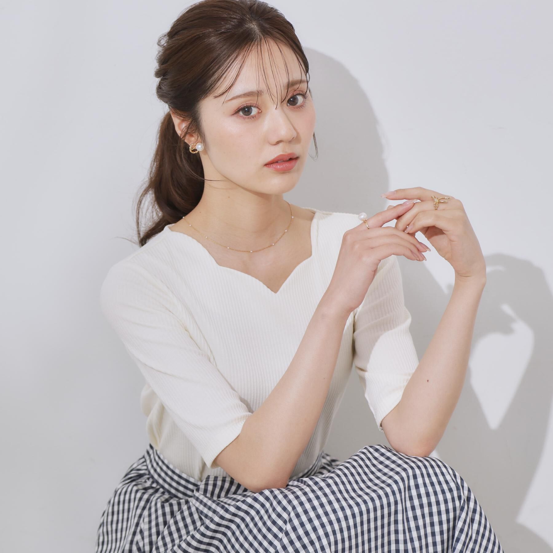 Couture broach「【マシンウォッシャブル・アンチピリング・二の腕カバー】ハートネックテレコ5分袖プルオーバー」|Tシャツ・カットソー|