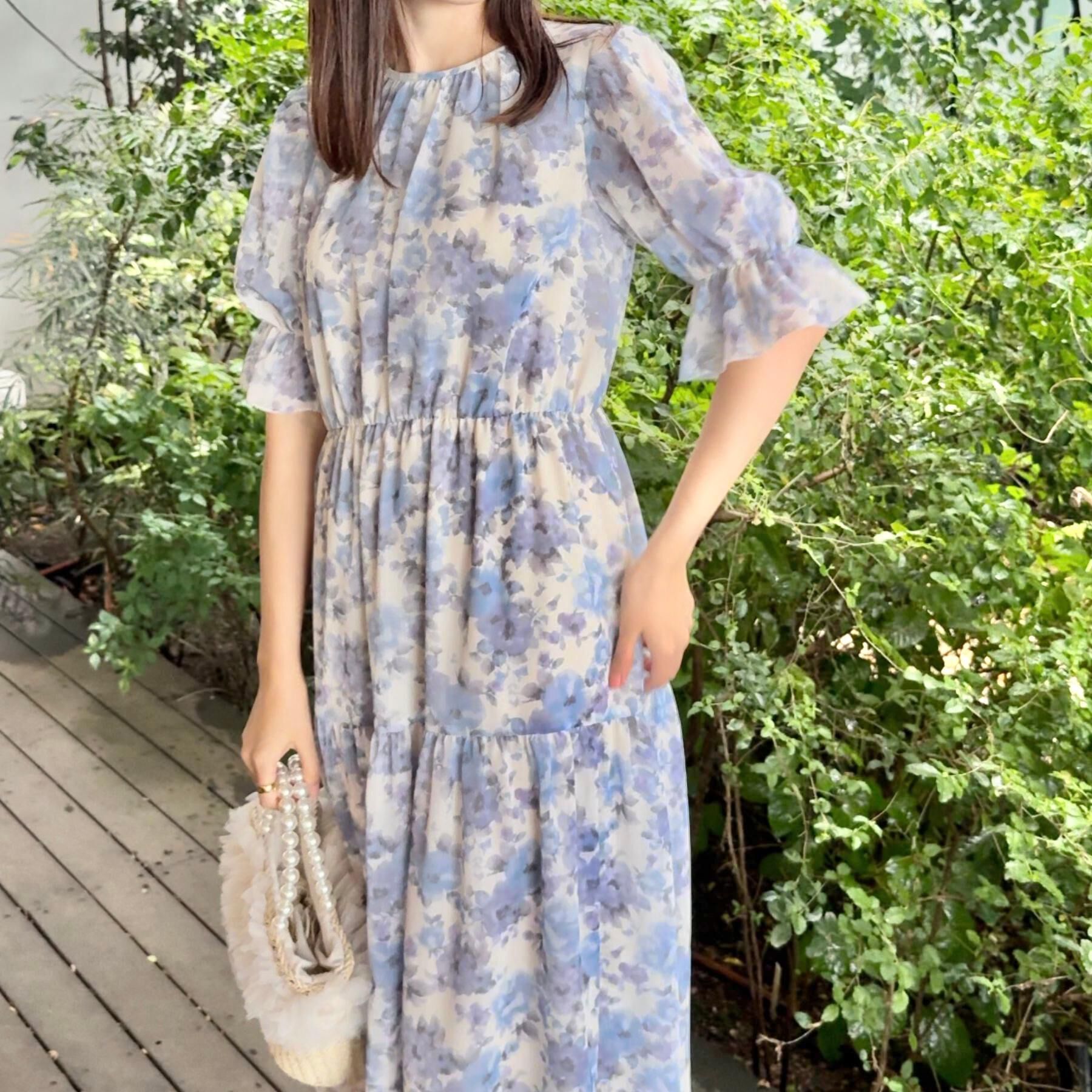 Couture broach「【一枚で着映える・大人可愛い】かすれプリント楊柳ワンピース」|ワンピース|