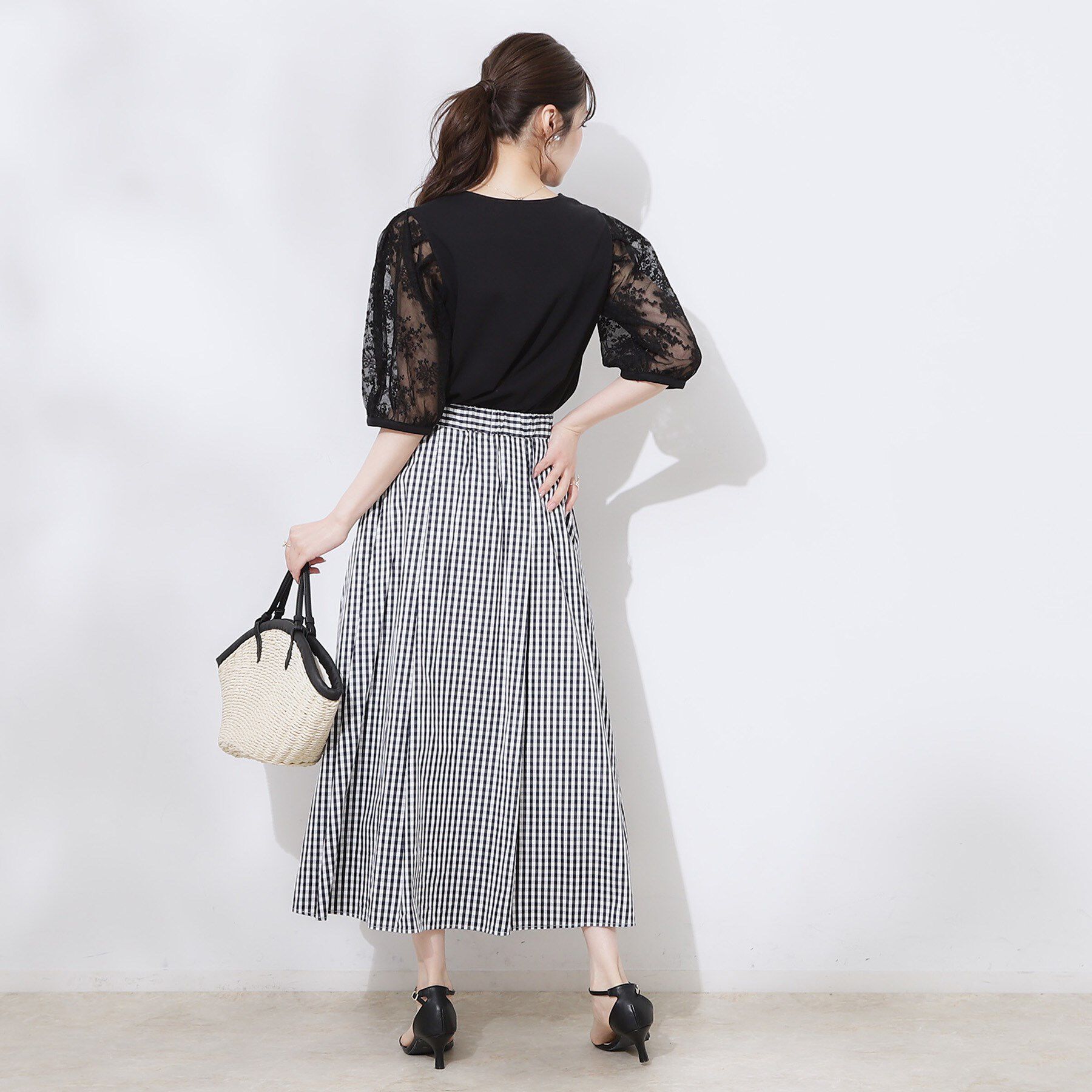 Couture broach「【接触冷感・UV・マシンウォッシャブル】袖レースデザイントップス」|Tシャツ・カットソー|