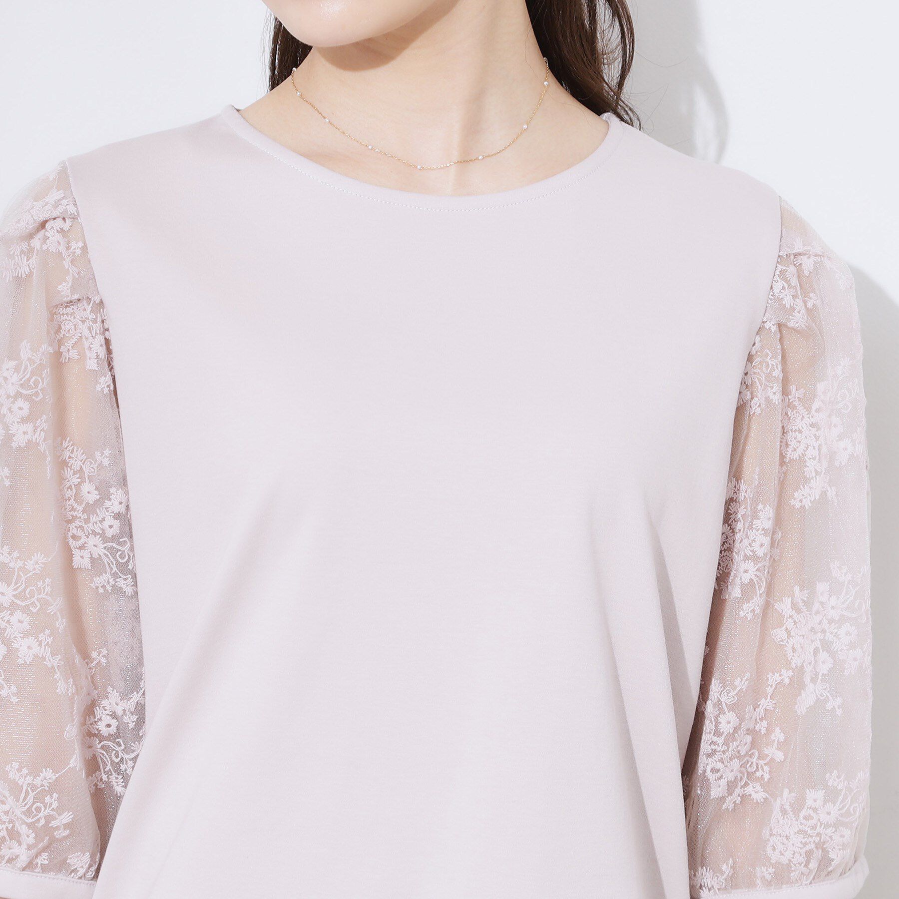 Couture broach「【接触冷感・UV・マシンウォッシャブル】袖レースデザイントップス」|Tシャツ・カットソー|