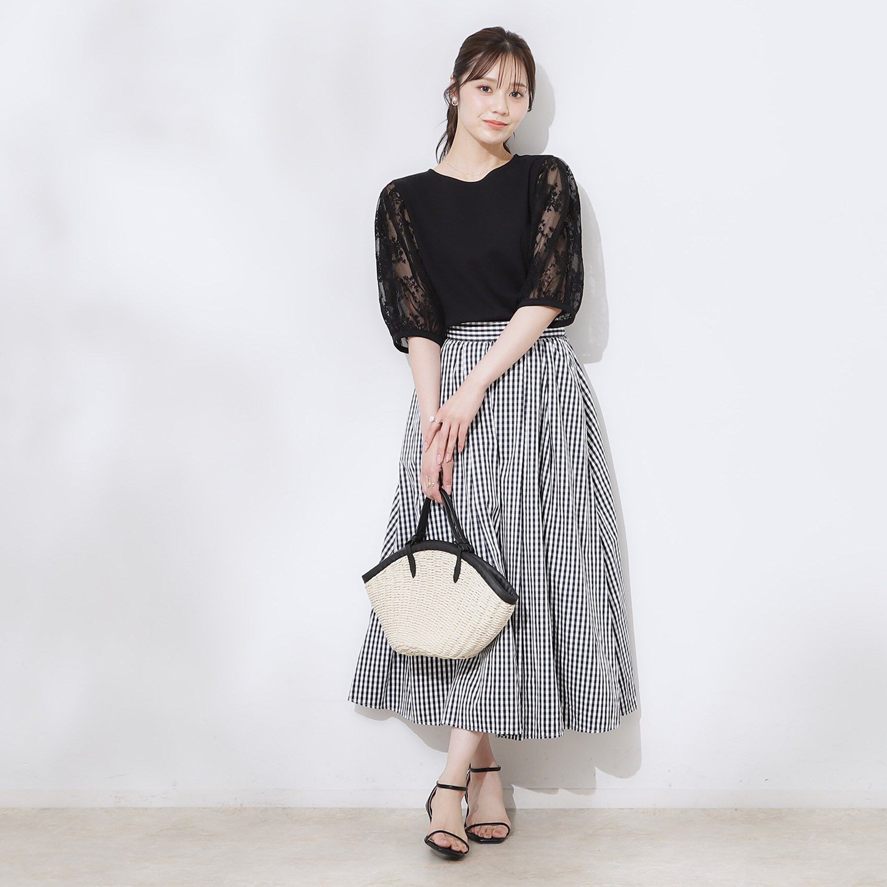 Couture broach「【接触冷感・UV・マシンウォッシャブル】袖レースデザイントップス」|Tシャツ・カットソー|