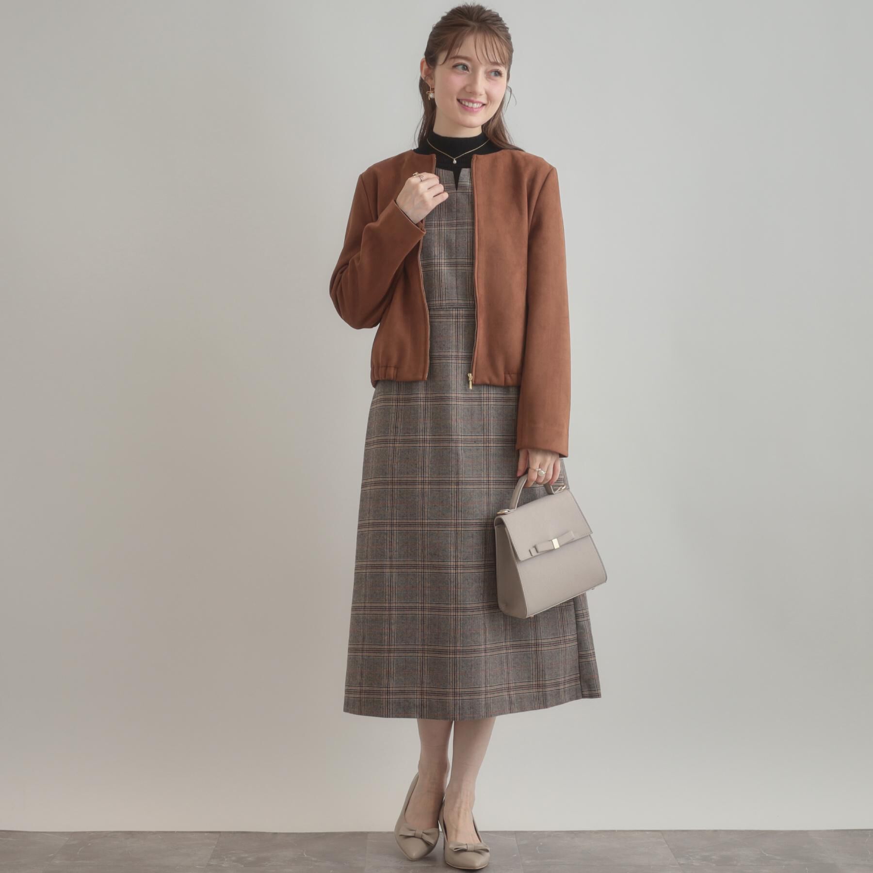 Couture broach「【美シルエット・大人可愛い・通勤】TRチェックジャンスカ」|ワンピース|