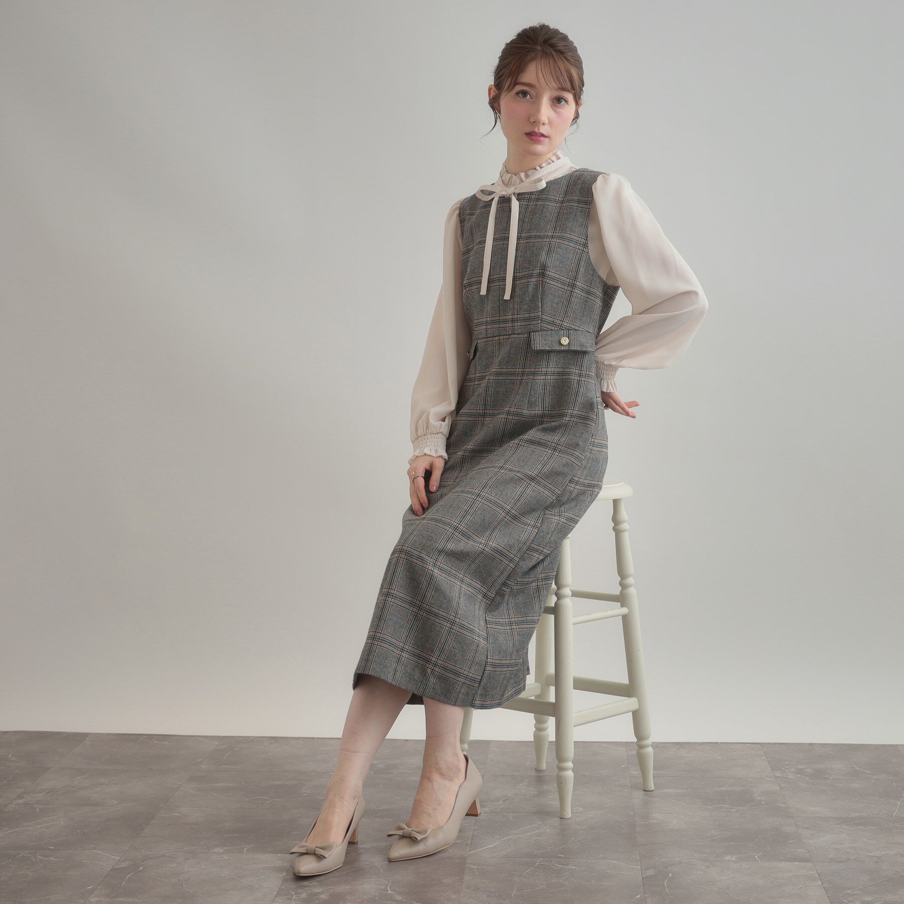 Couture broach「【美シルエット・大人可愛い・通勤】TRチェックジャンスカ」|ワンピース|