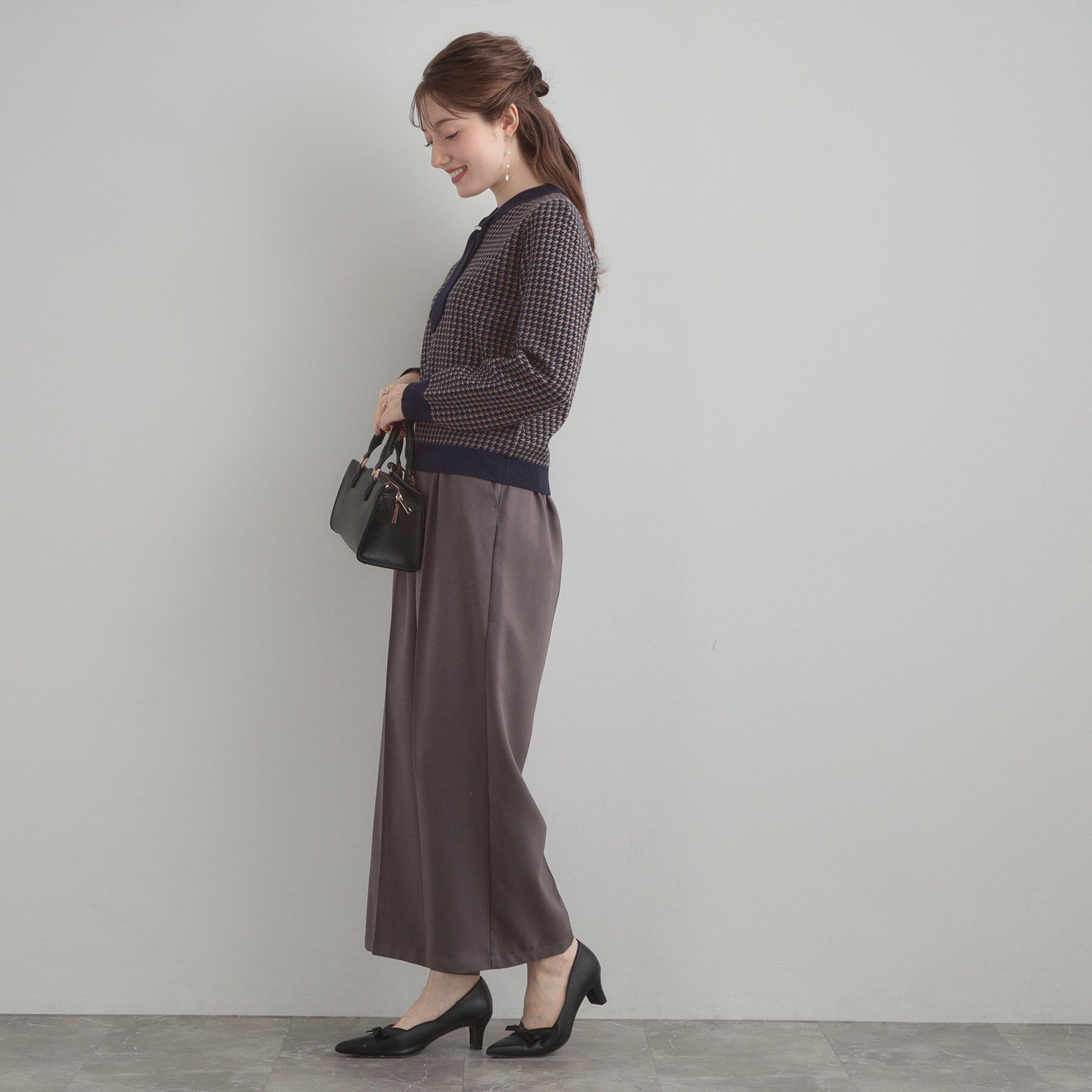 Couture broach「【クラシカル・大人レディ】千鳥ジャカードパール調タイニットトップス」|ニット・セーター|