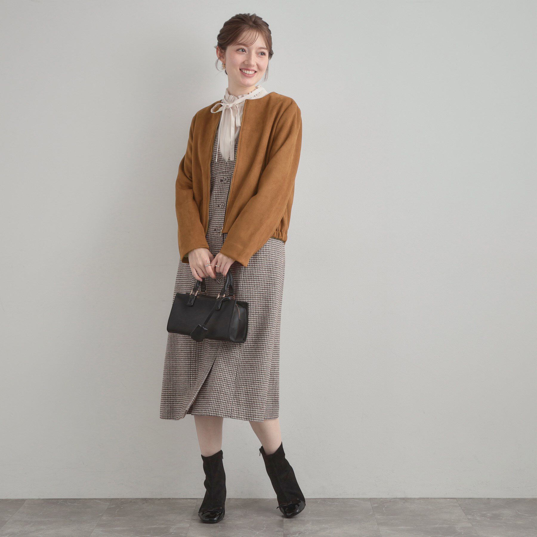 Couture broach「【通勤・大人上品】スエード調ダンボール ノーカラージャケット」|ブルゾン・スタジャン|