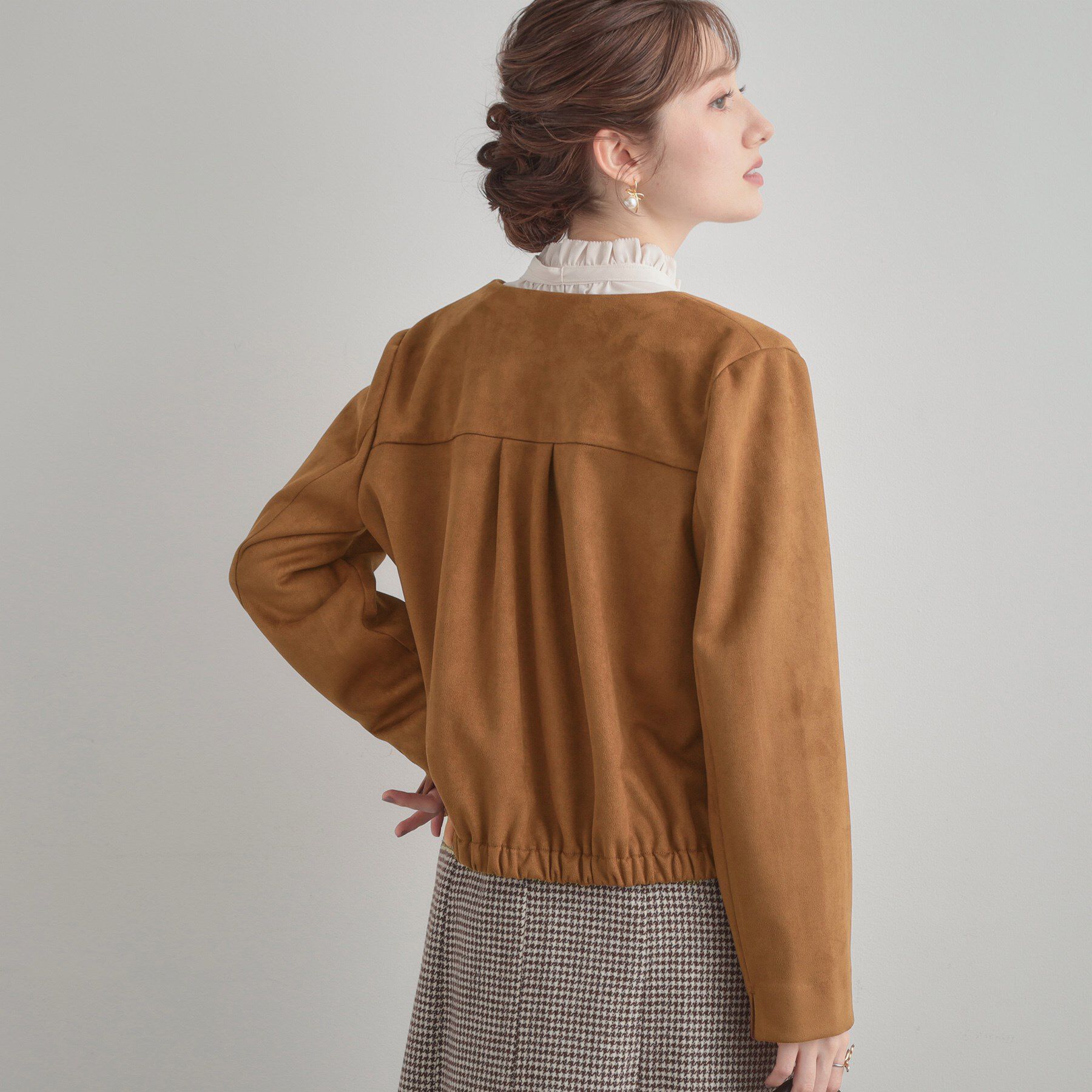 Couture broach「【通勤・大人上品】スエード調ダンボール ノーカラージャケット」|ブルゾン・スタジャン|