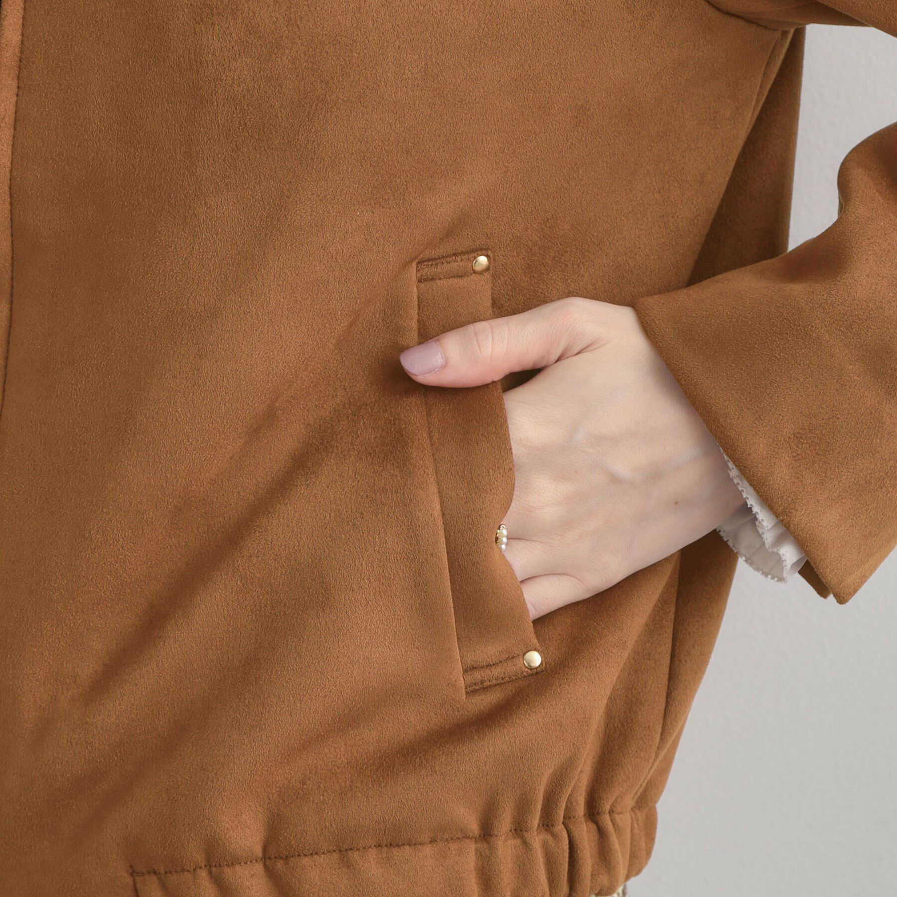 Couture broach「【通勤・大人上品】スエード調ダンボール ノーカラージャケット」|ブルゾン・スタジャン|