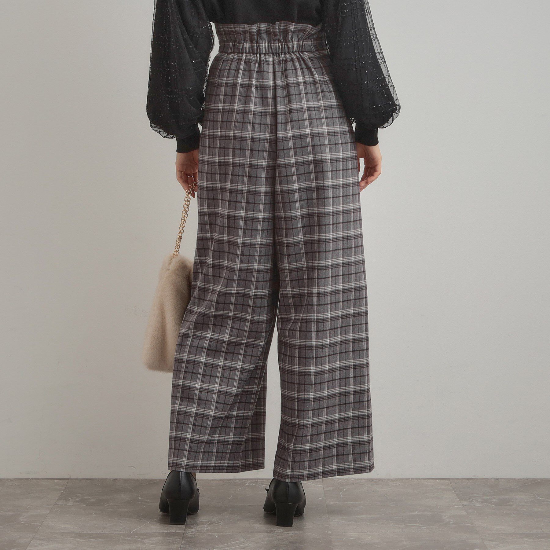 Couture broach「【大人可愛い】起毛先染めチェック柄 スカラウエスト ワイドパンツ」|その他|