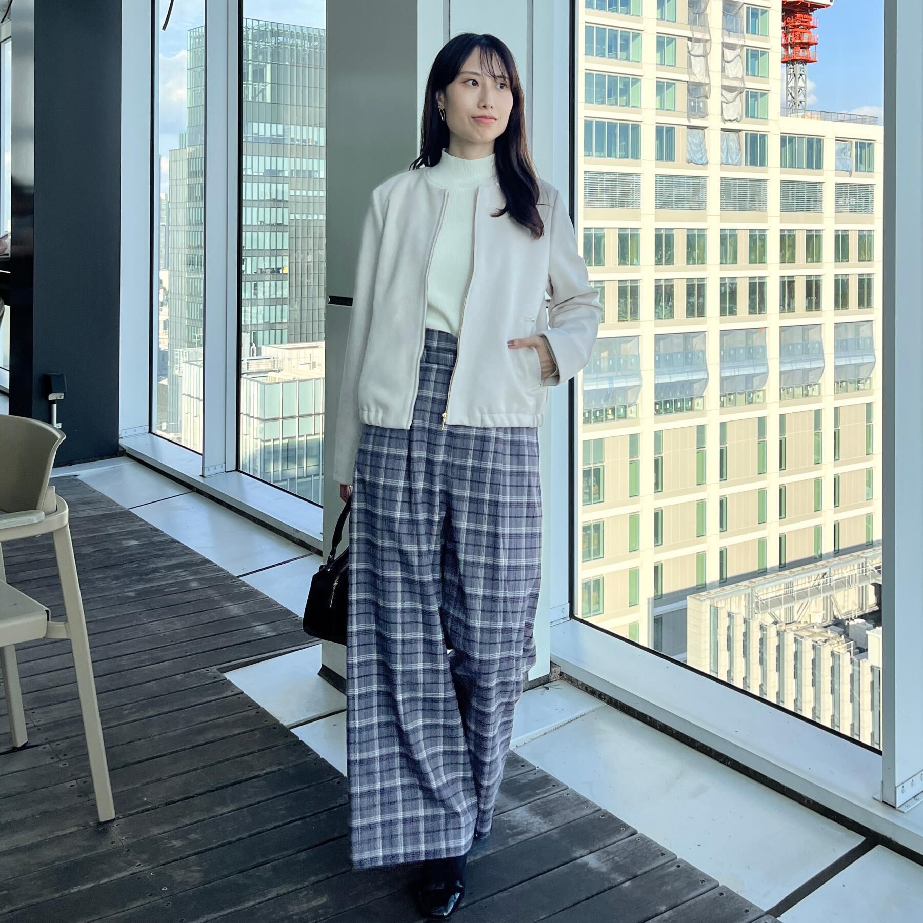 Couture broach「【大人可愛い】起毛先染めチェック柄 スカラウエスト ワイドパンツ」|その他|