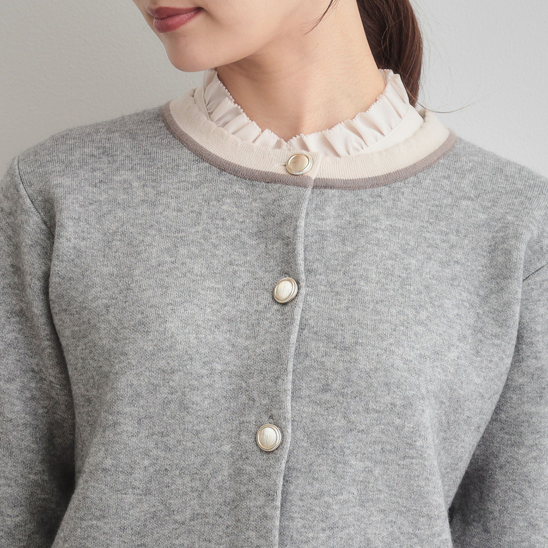 Couture broach「【通勤・大人上品】ムースタッチジャカード 配色スカラカーディ」|カーディガン|