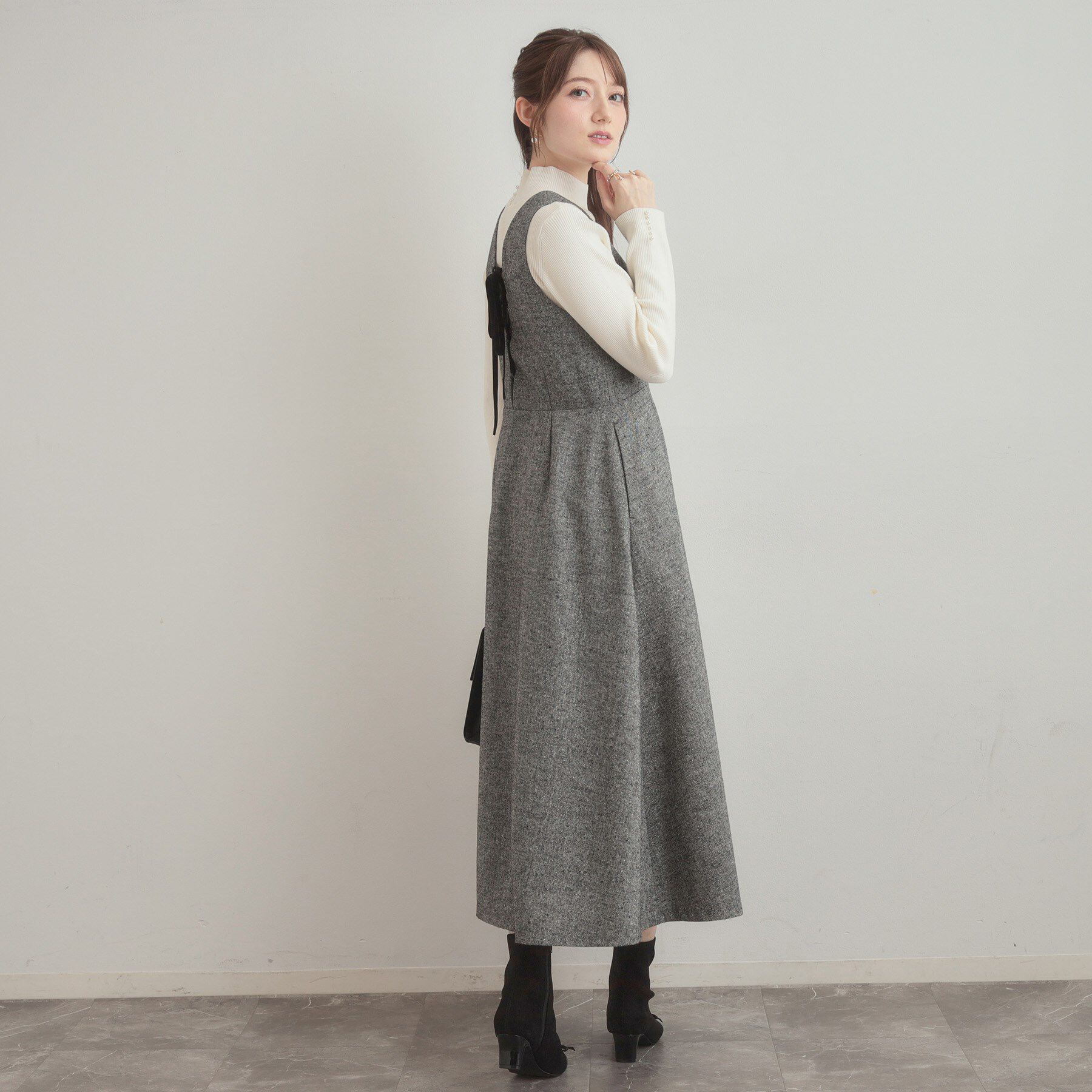 Couture broach「【通勤・大人上品】ラメツイード ジャンパースカート」|ワンピース|