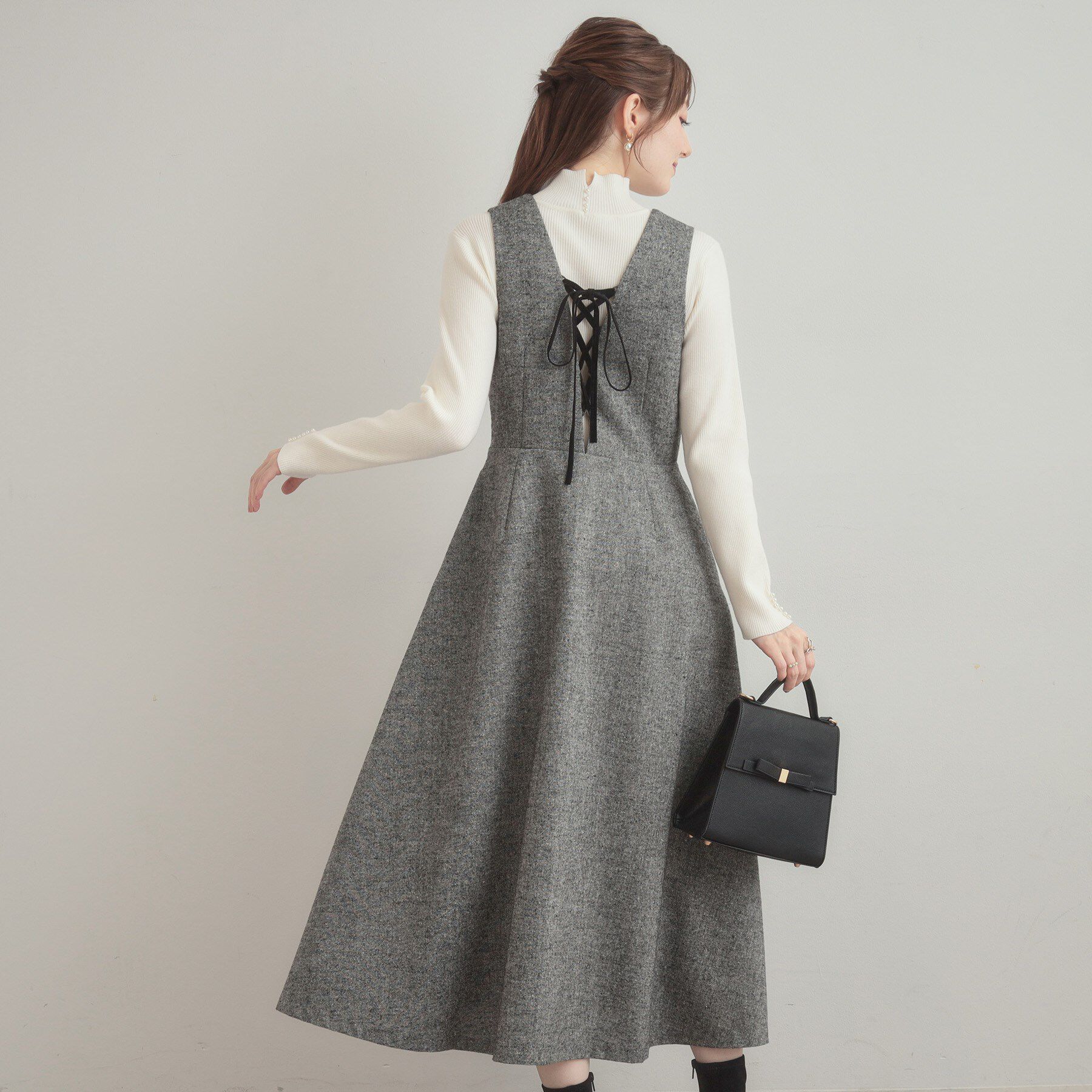 Couture broach「【通勤・大人上品】ラメツイード ジャンパースカート」|ワンピース|