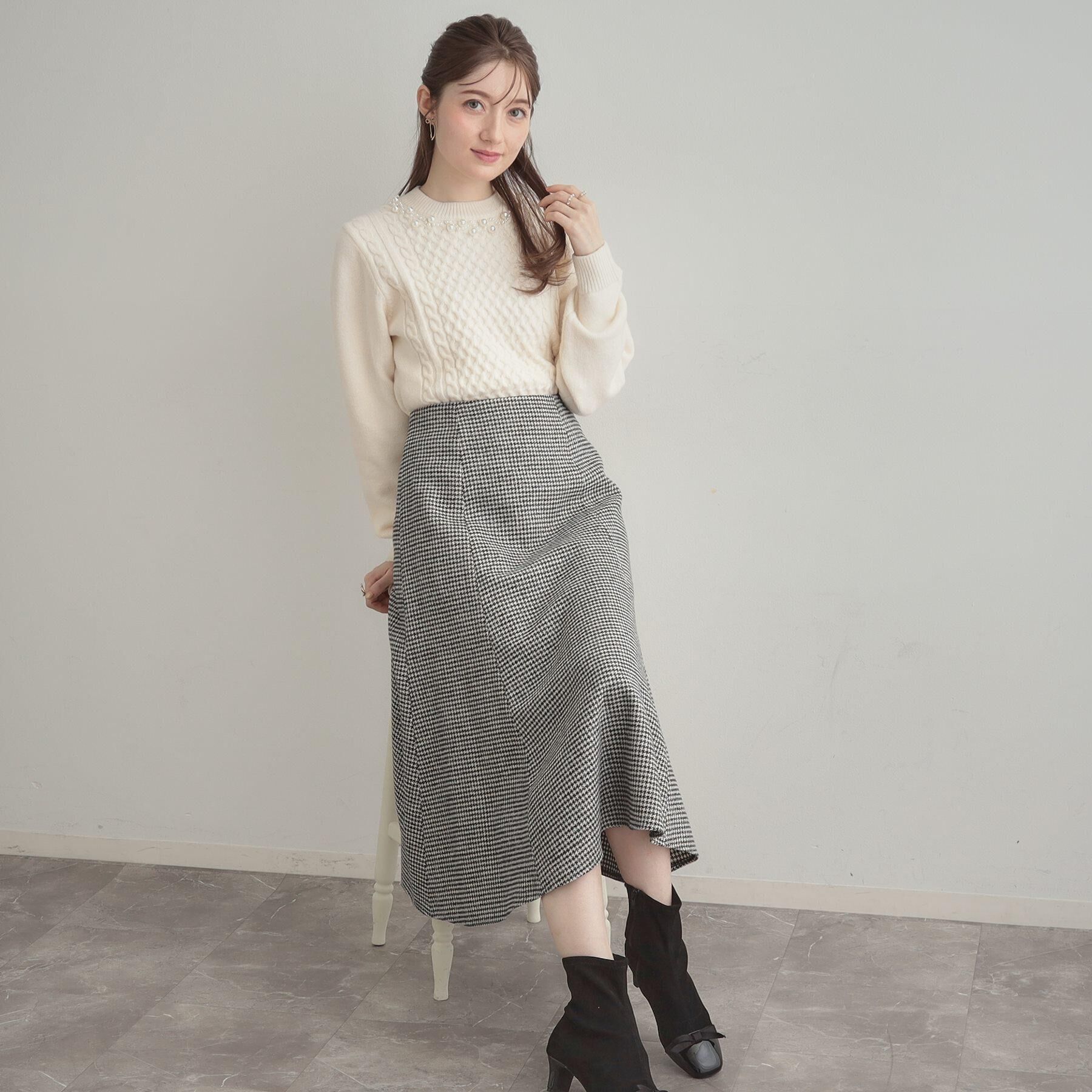 Couture broach「【クラシカル・パッと目を惹く】ラメ千鳥 マーメイド フレアスカート」|スカート|