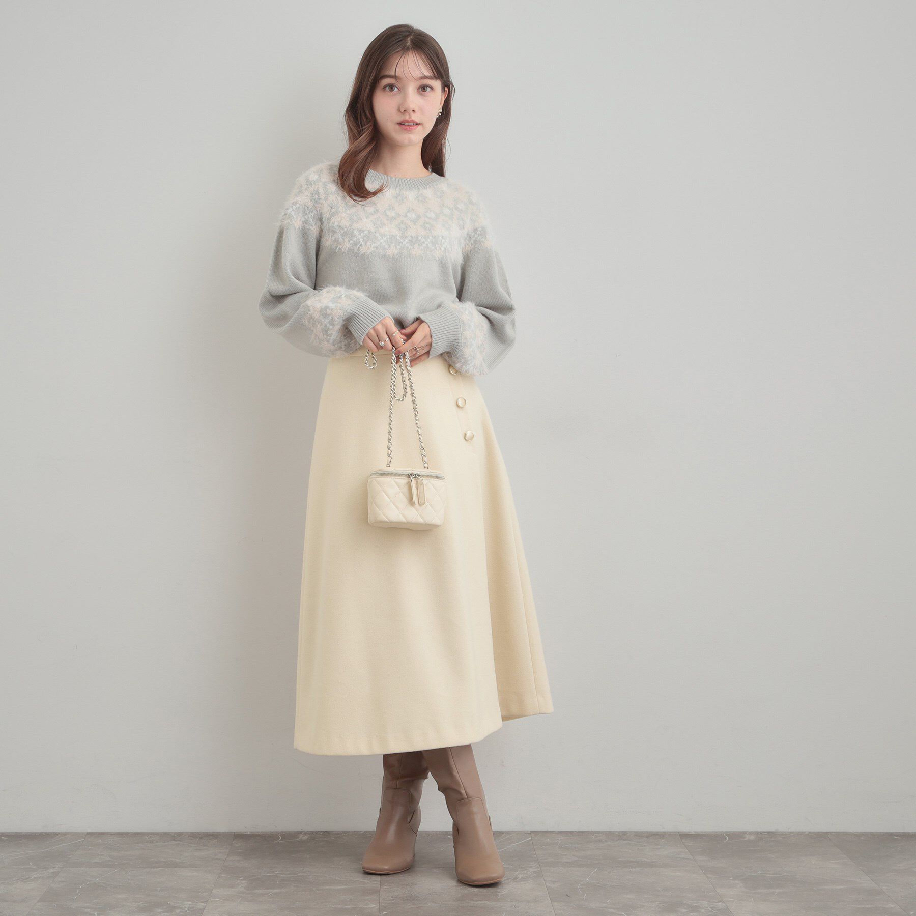 Couture broach「【通勤/金ボタン】フェイクウール ポンチスカート」|スカート|