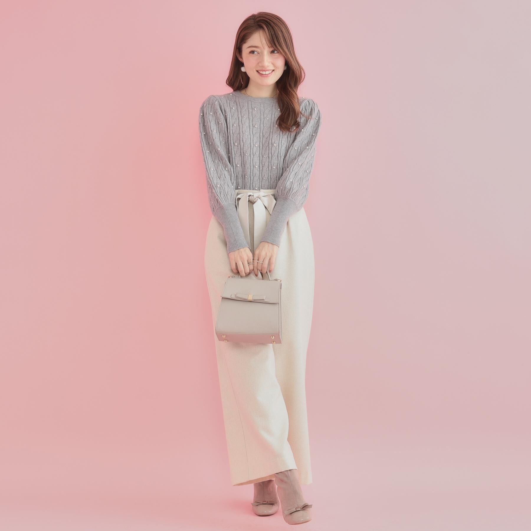 Couture broach「【華やぎ・一枚で着映え】ケーブルパール調ニット」|ニット・セーター|