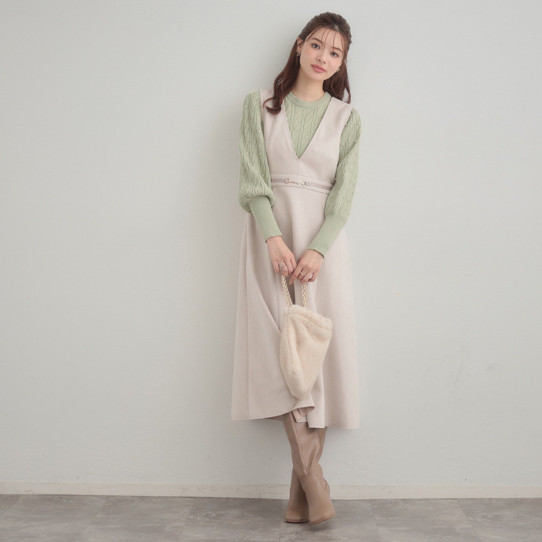 Couture broach「【華やぎ・一枚で着映え】ケーブルパール調ニット」|ニット・セーター|