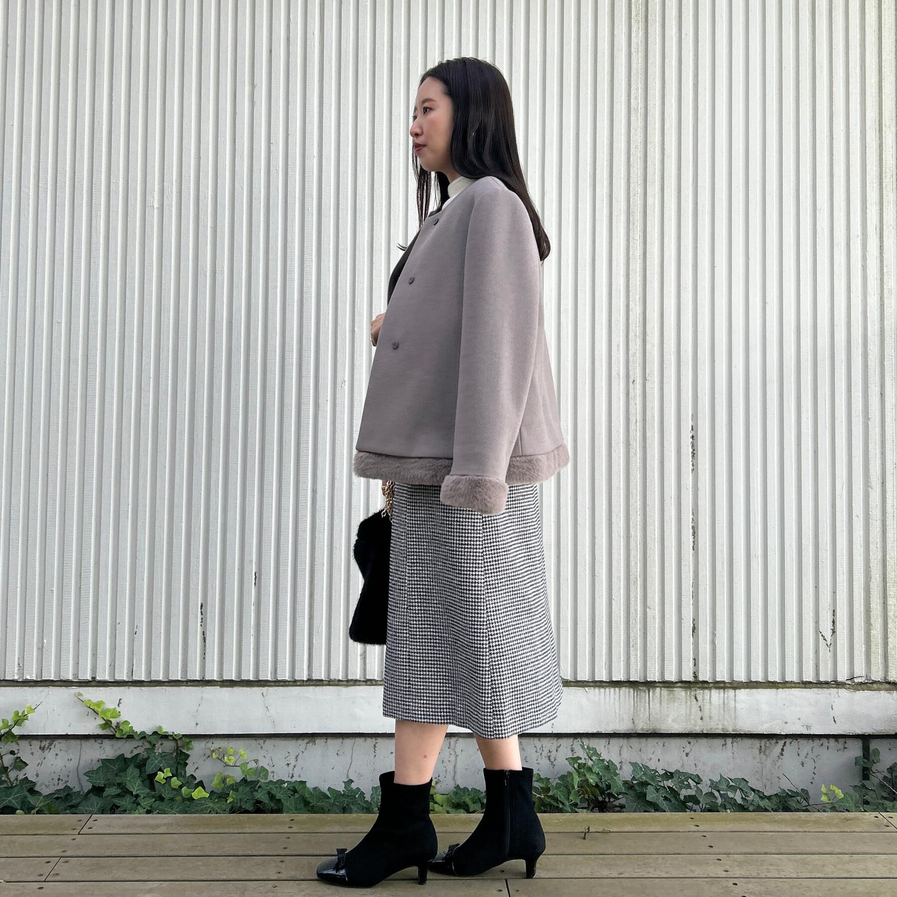 Couture broach「【大人レディ・フェイクファー取り外し可能】ケープ風ショートコート」|ノーカラーコート|