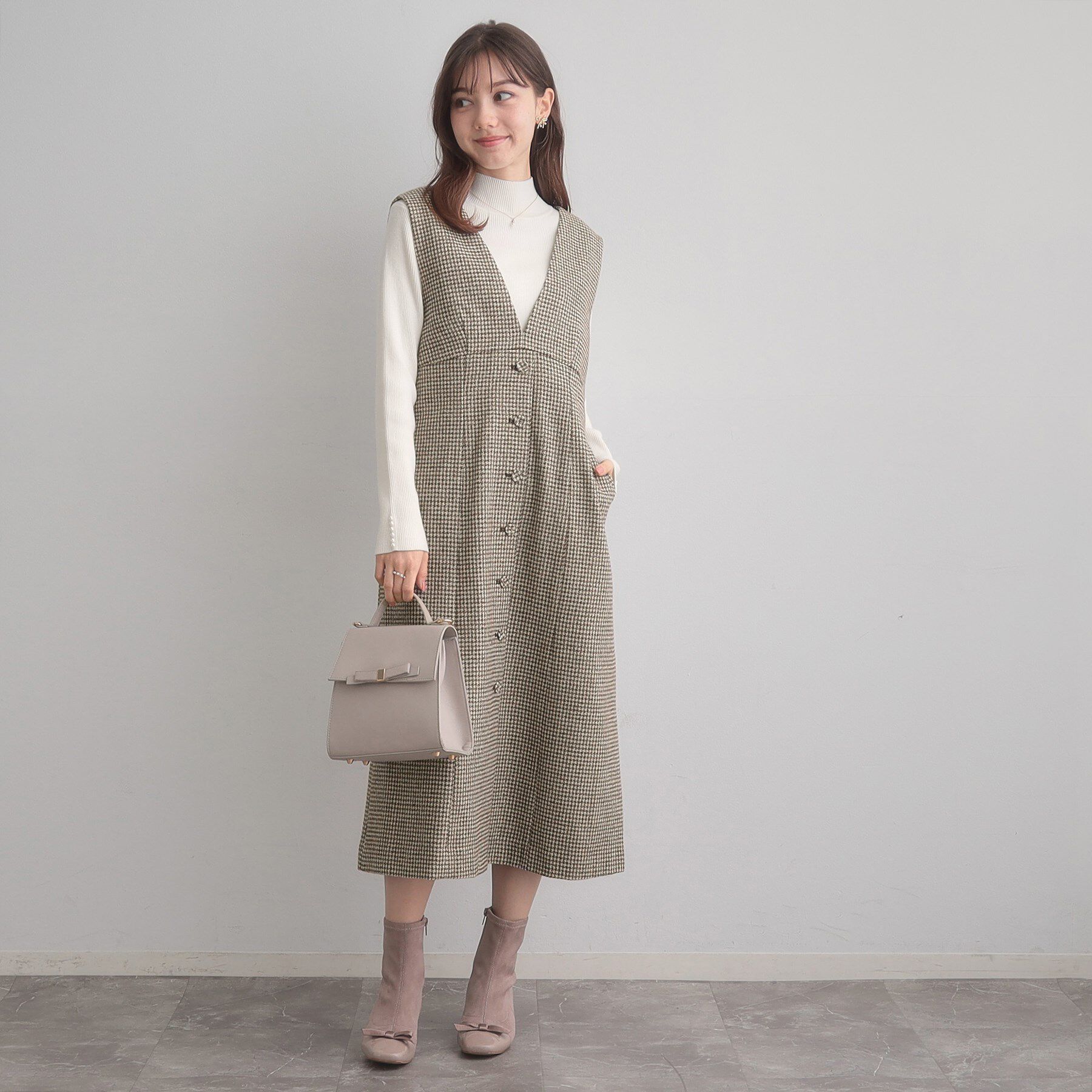 Couture broach「【クラシカル・通勤】ラメ千鳥釦デザインジャンスカ」|ワンピース|