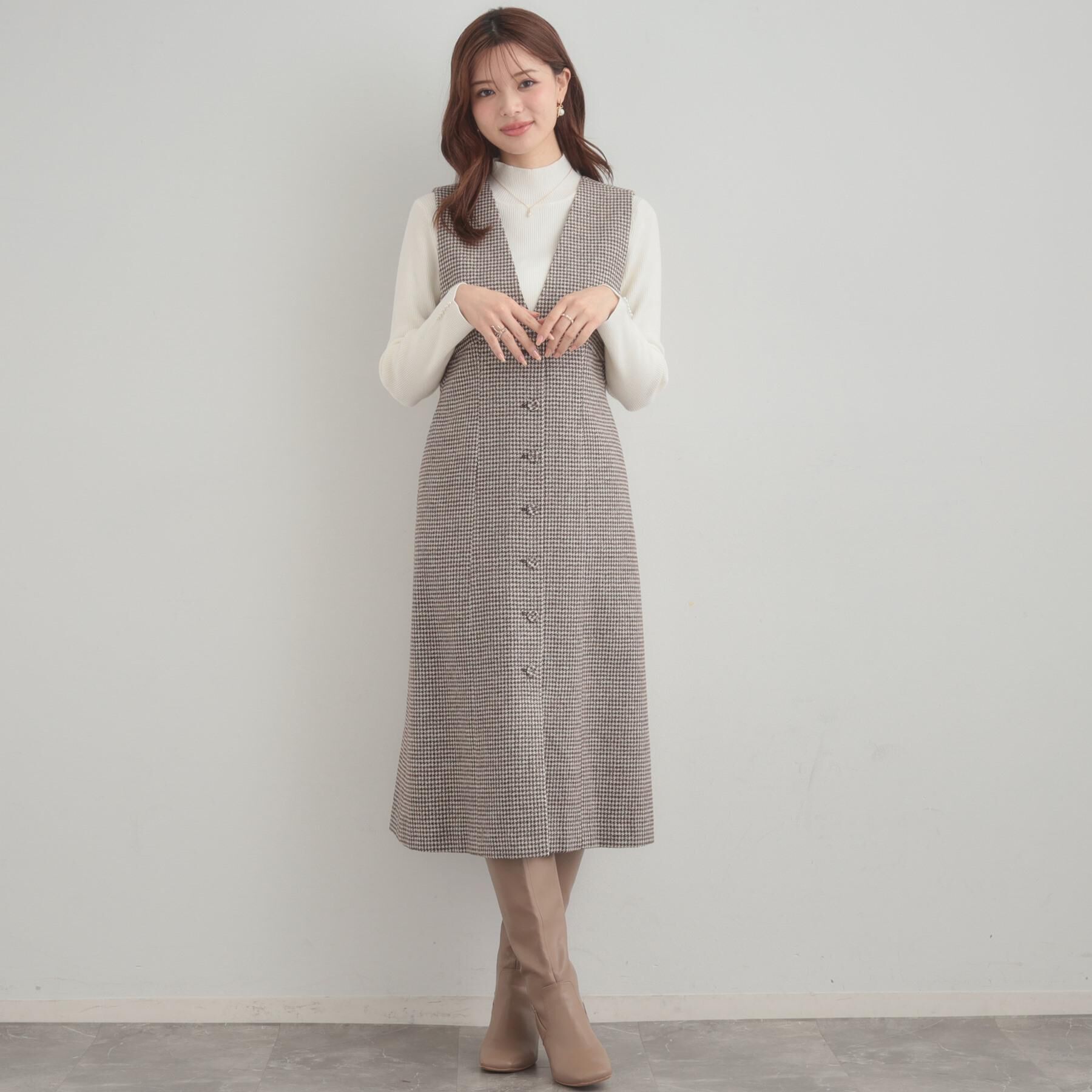 Couture broach「【クラシカル・通勤】ラメ千鳥釦デザインジャンスカ」|ワンピース|