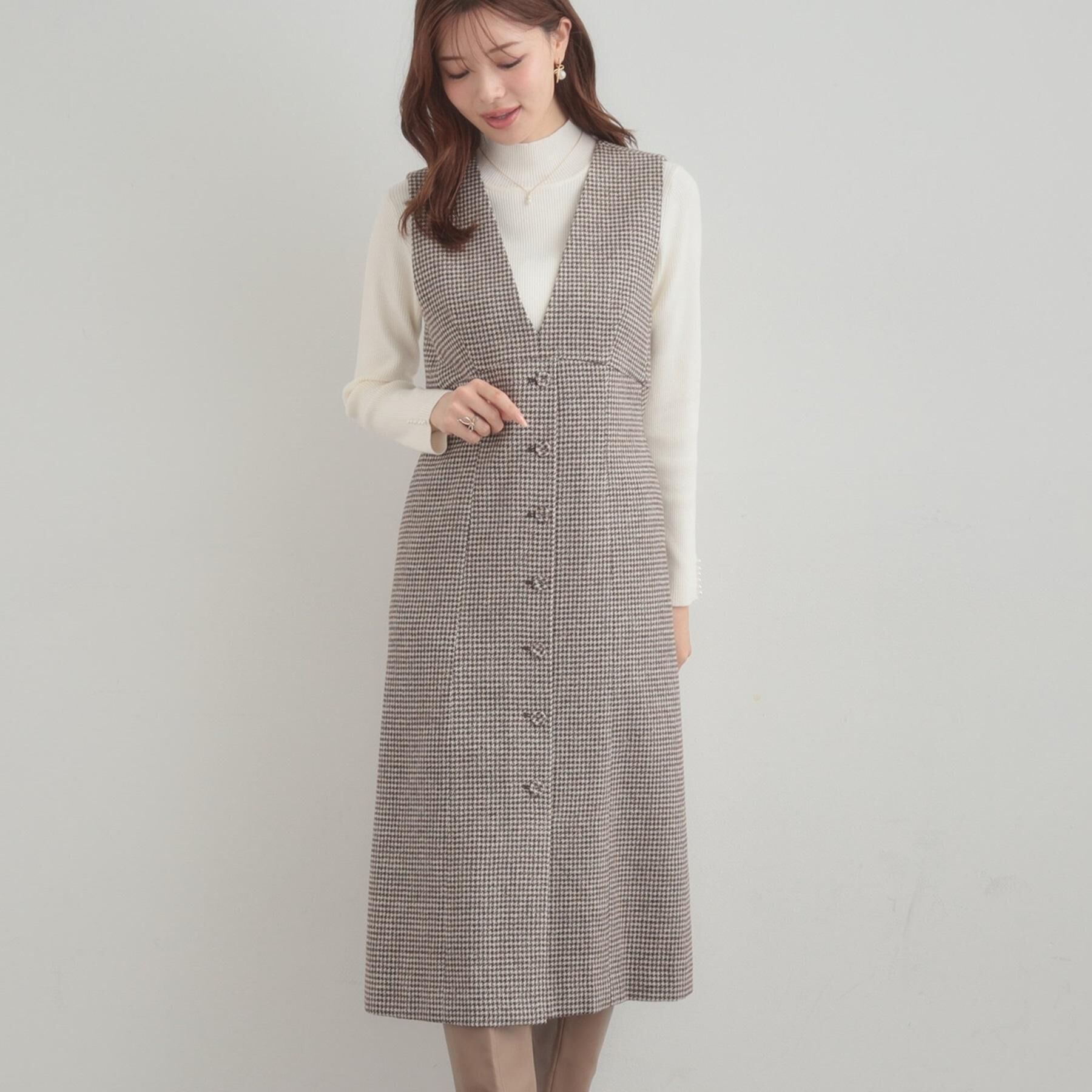 Couture broach「【クラシカル・通勤】ラメ千鳥釦デザインジャンスカ」|ワンピース|