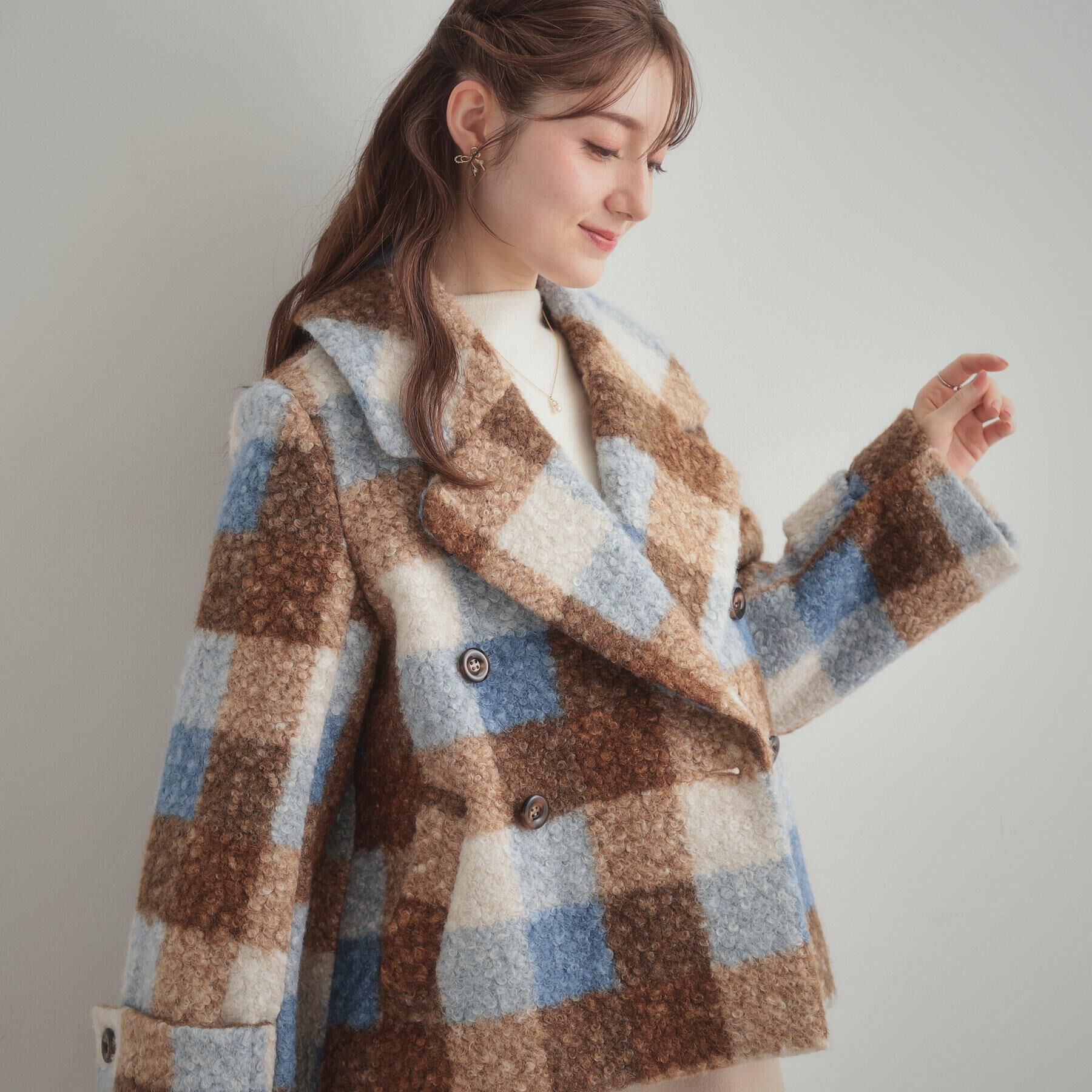 Couture broach「【S-LL/無地・チェック柄】プードルボア ショートコート」|ピーコート|