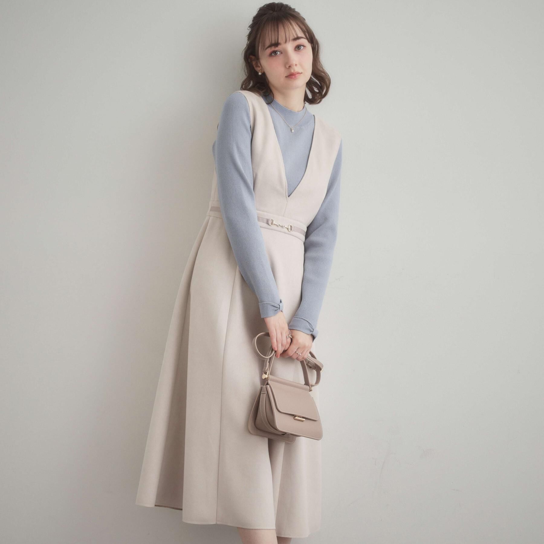 Couture broach「【S-LL/通勤】ビット付き スエード調ダンボールジャンスカ」|ワンピース|ライトグレー(011