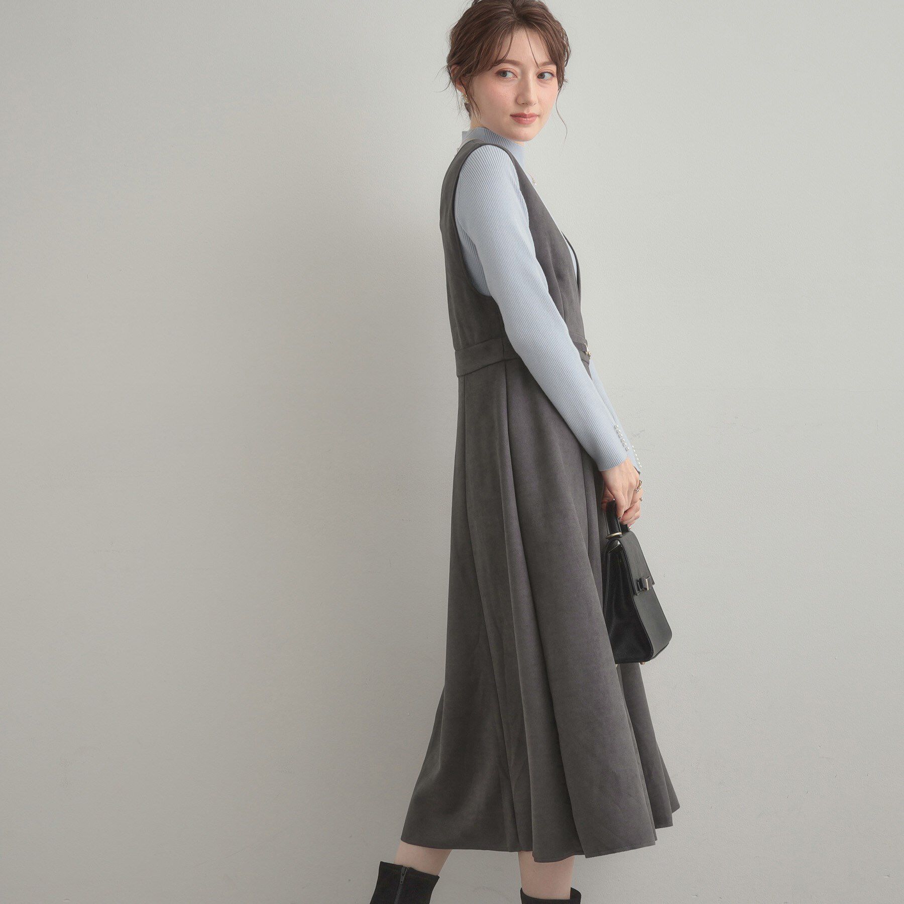 Couture broach「【S-LL/通勤】ビット付き スエード調ダンボールジャンスカ」|ワンピース|