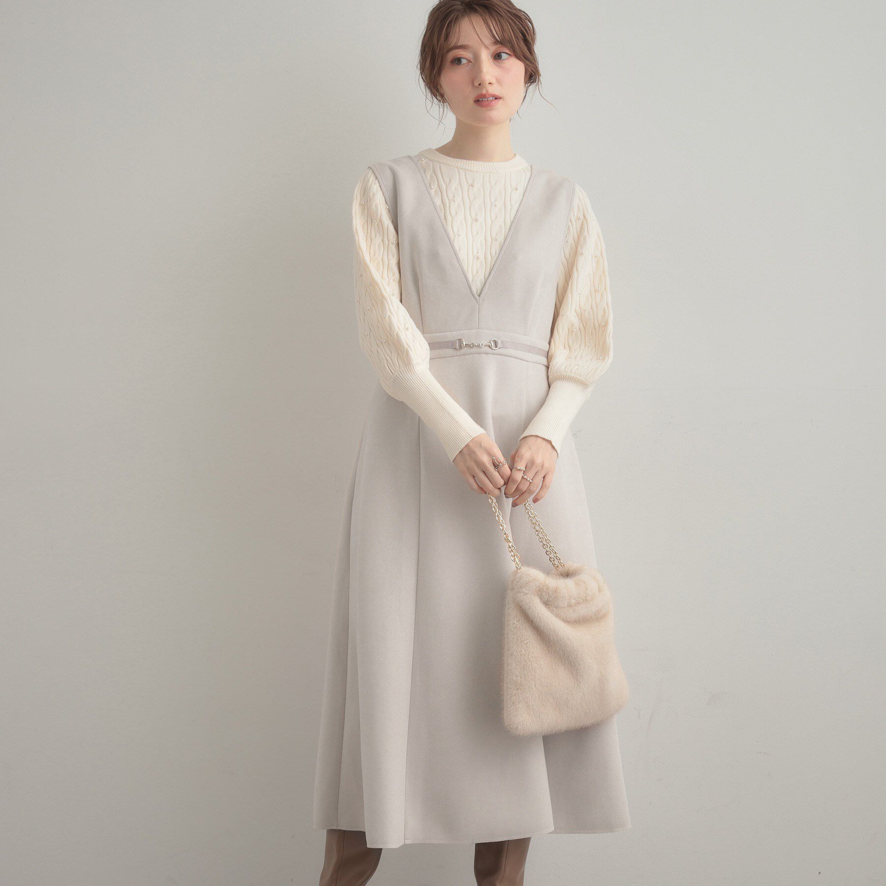 Couture broach「【S-LL/通勤】ビット付き スエード調ダンボールジャンスカ」|ワンピース|