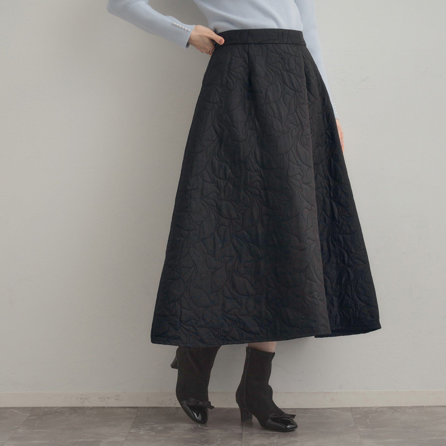 Couture broach「【洗える】リーフジャカード フレアスカート」|スカート|