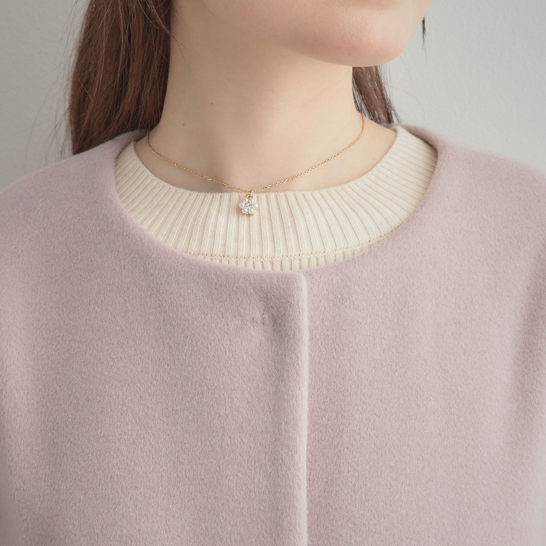 Couture broach「【通勤/ビジューブローチ付き】ノーカラー ロングコート」|ノーカラーコート|