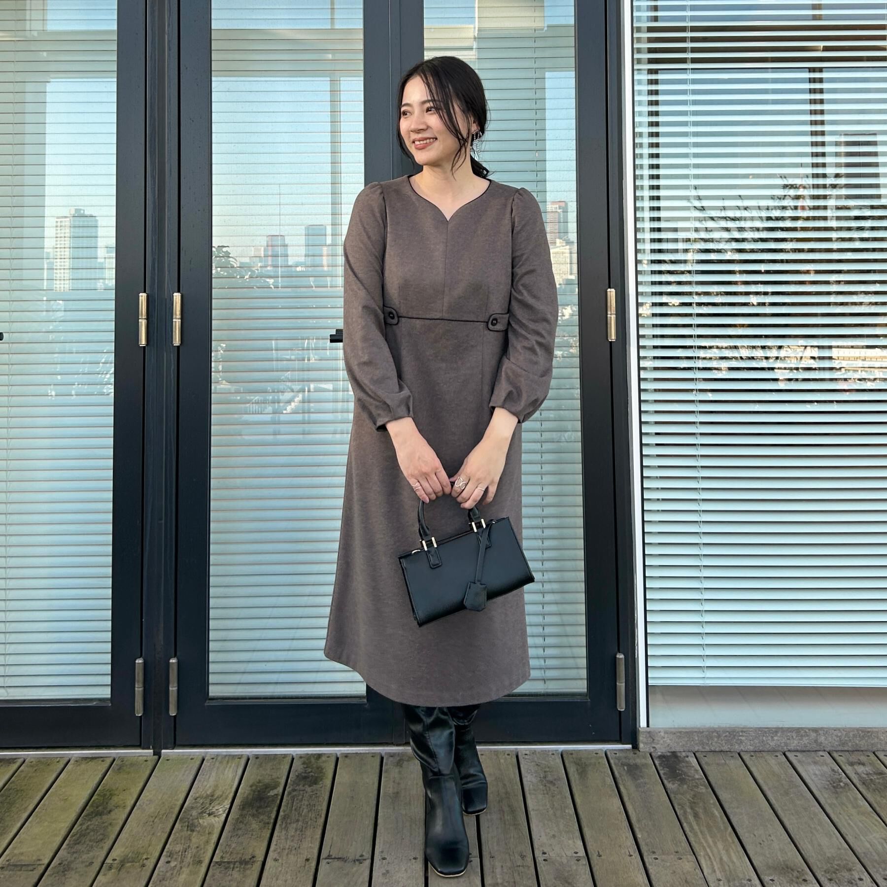 Couture broach「【通勤・起毛ポンチ】配色Aラインワンピース」|ワンピース|