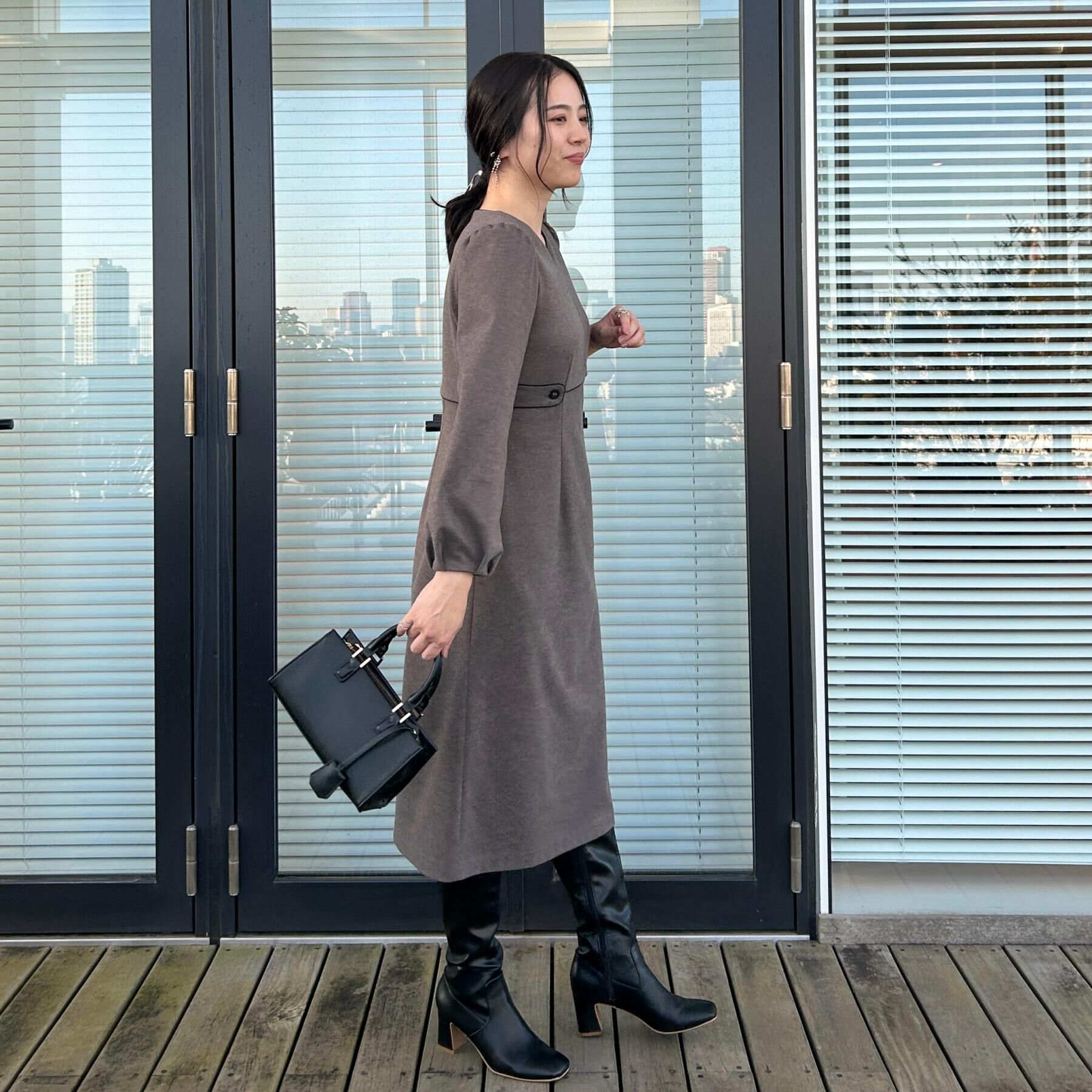 Couture broach「【通勤・起毛ポンチ】配色Aラインワンピース」|ワンピース|