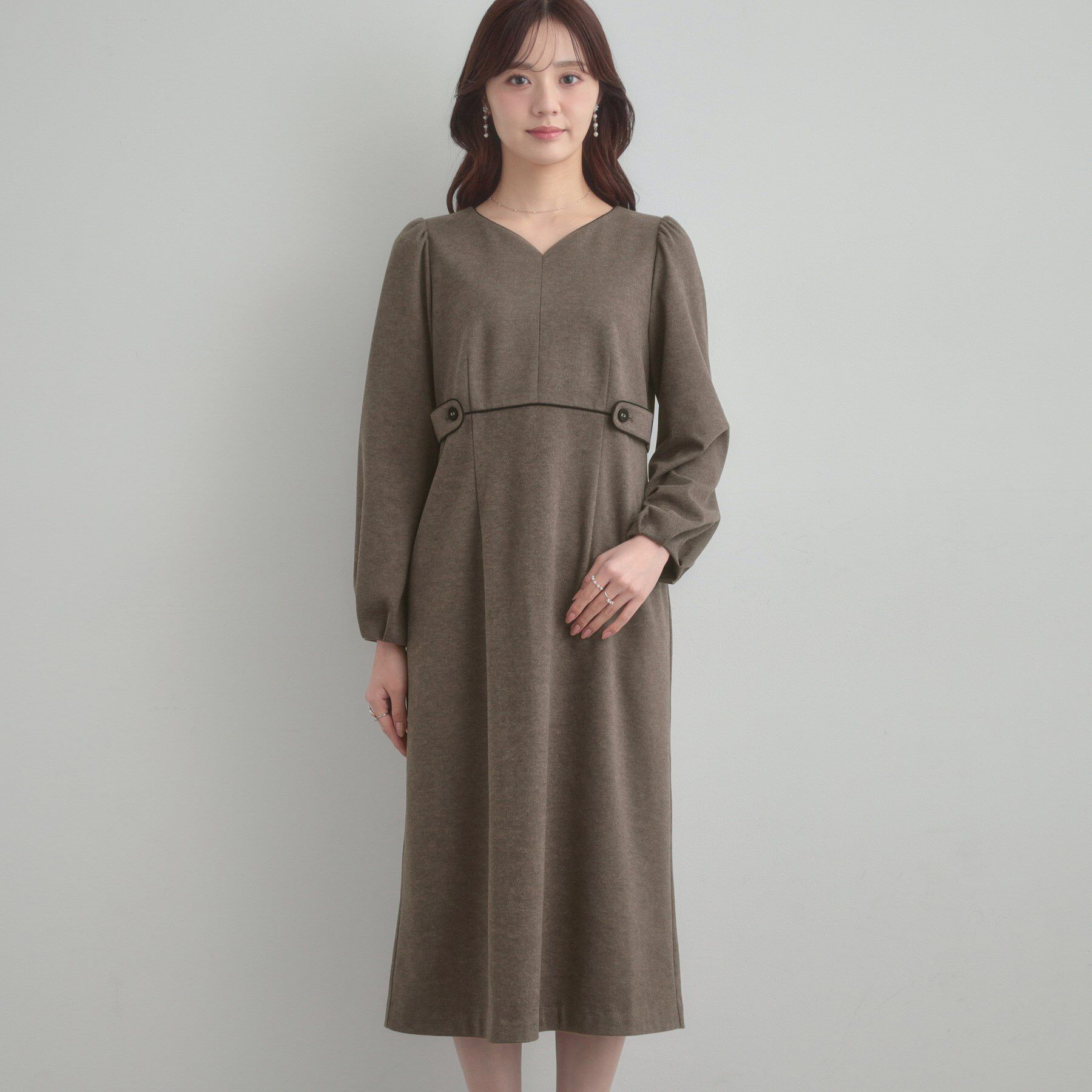 Couture broach「【通勤・起毛ポンチ】配色Aラインワンピース」|ワンピース|