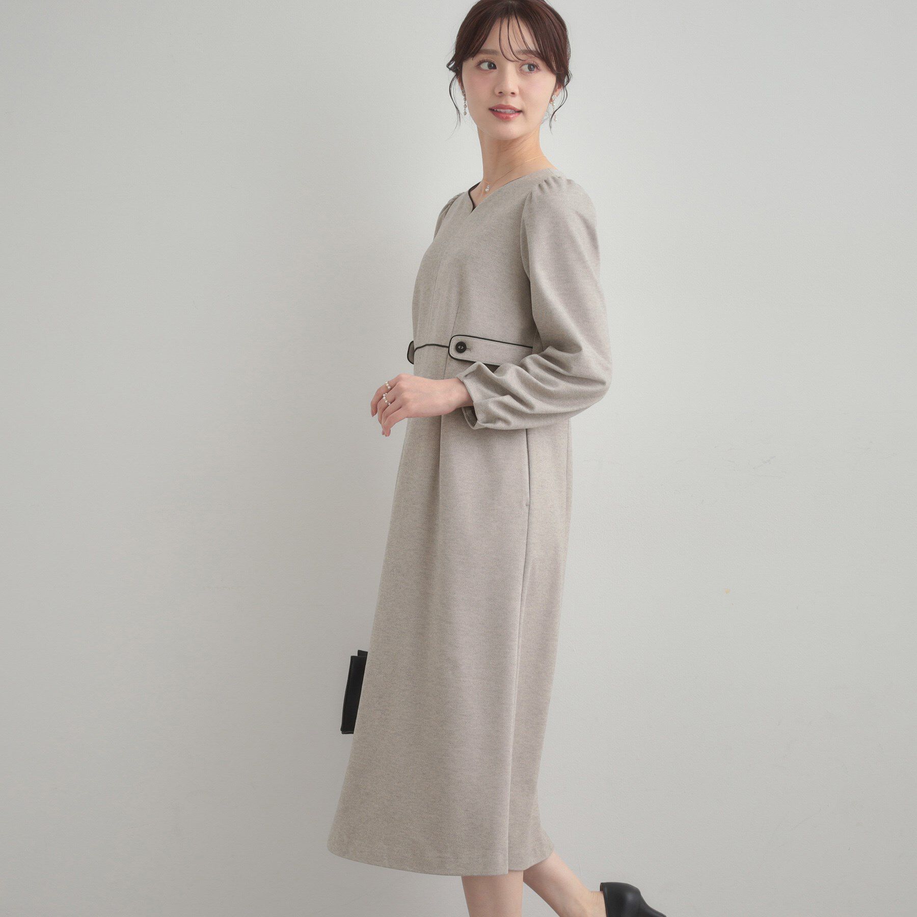 Couture broach「【通勤・起毛ポンチ】配色Aラインワンピース」|ワンピース|