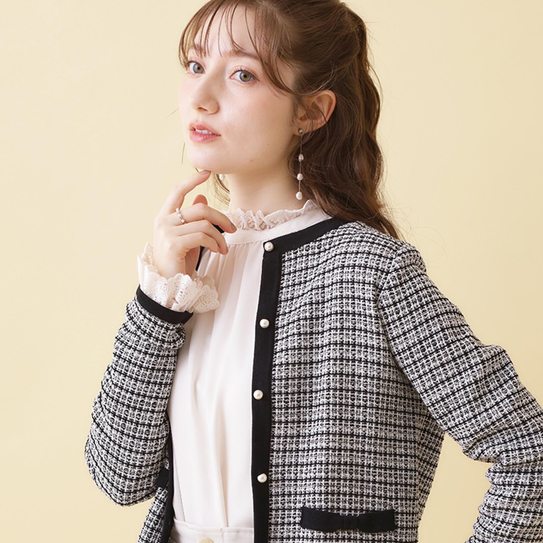 Couture broach「【ハレの日・通勤】ラメツイード ニットカーディガン」|カーディガン|