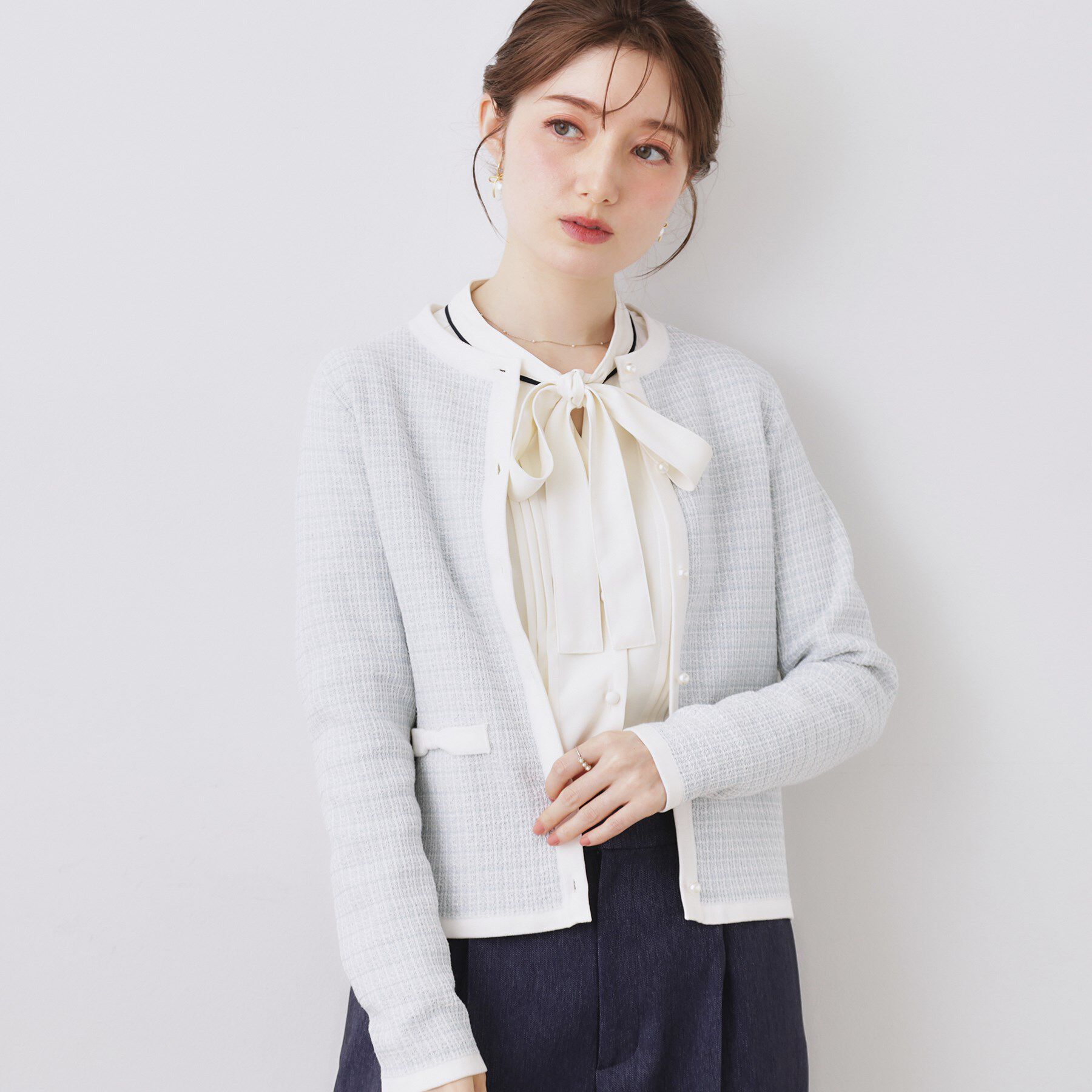 Couture broach「【ハレの日・通勤】ラメツイード ニットカーディガン」|カーディガン|