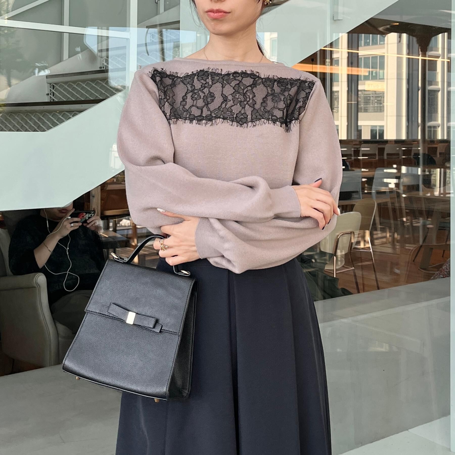 Couture broach「【洗える・通勤】レース ドッキング ニット」|ニット・セーター|