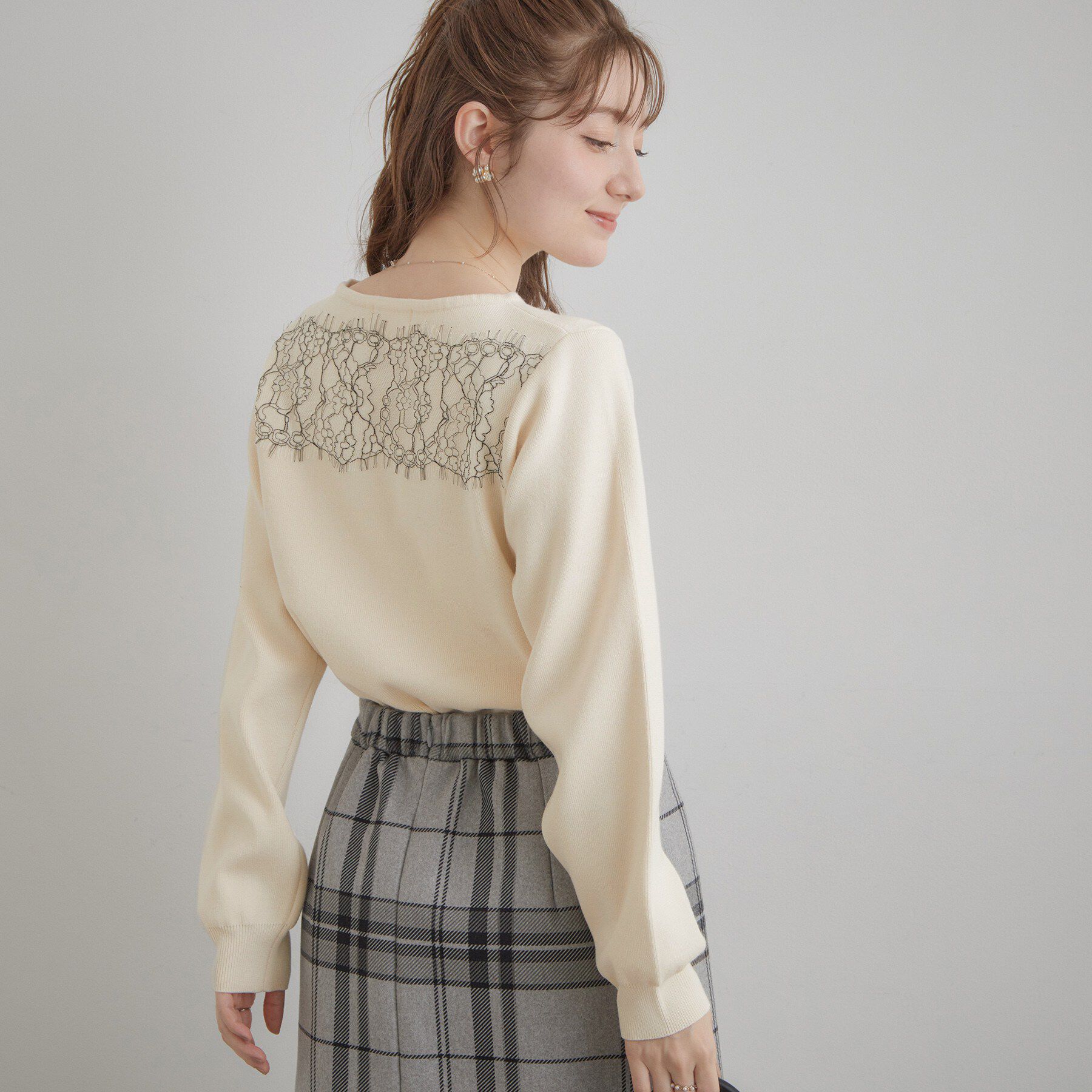 Couture broach「【洗える・通勤】レース ドッキング ニット」|ニット・セーター|