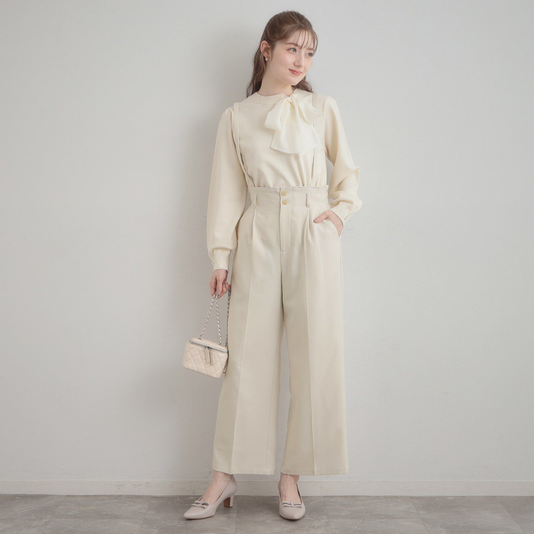 Couture broach「【洗える・通勤】ウエストリボン サスペンダー付きワイドパンツ」|その他|