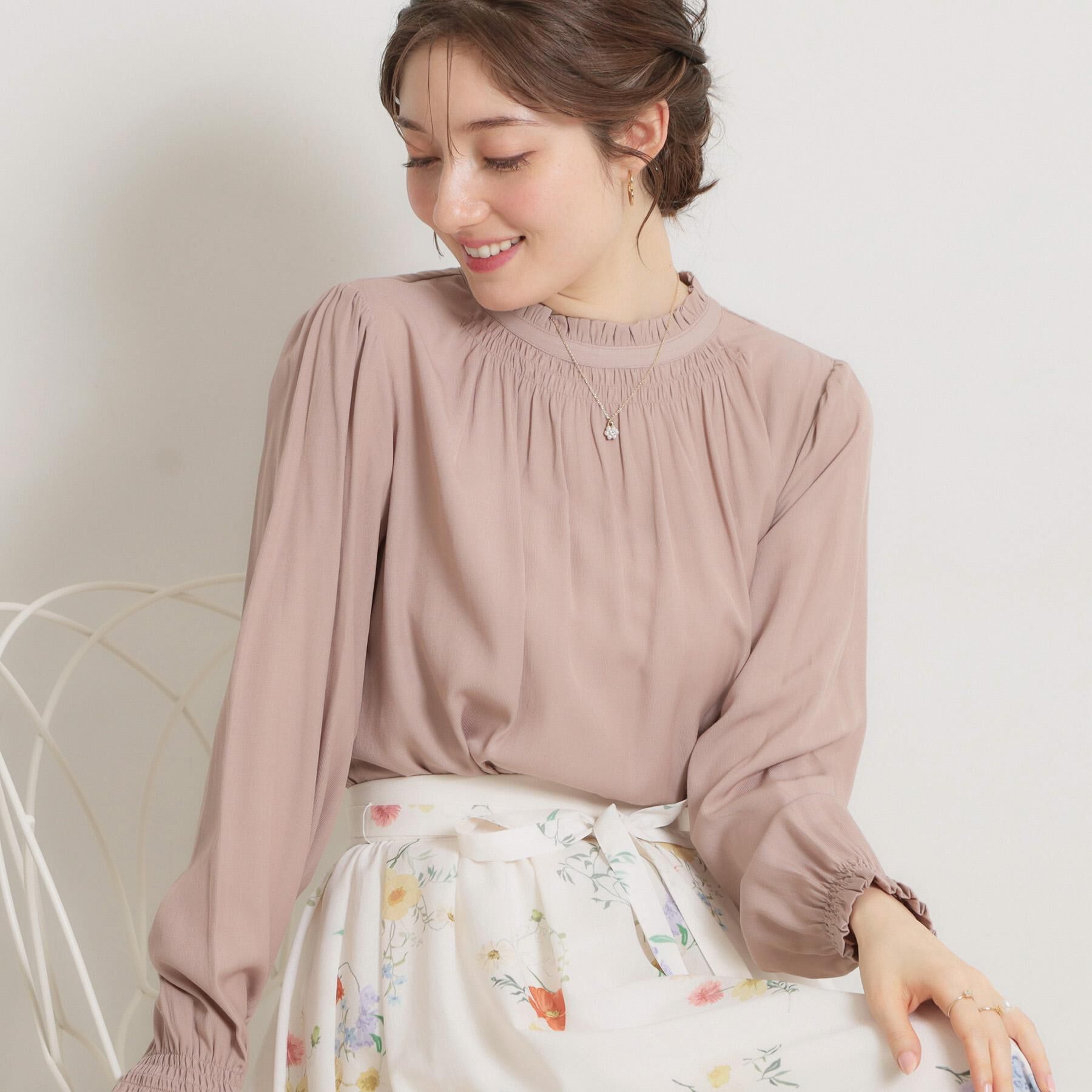 Couture broach「【前後2WAY・洗える】RTピケ リボン ブラウス」|シャツ・ブラウス|ピンクベージュ(05