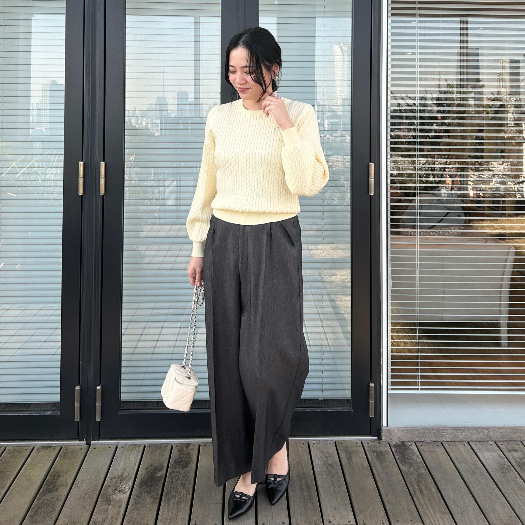 Couture broach「【洗える】リボンエンブロ細ケーブルニット」|ニット・セーター|