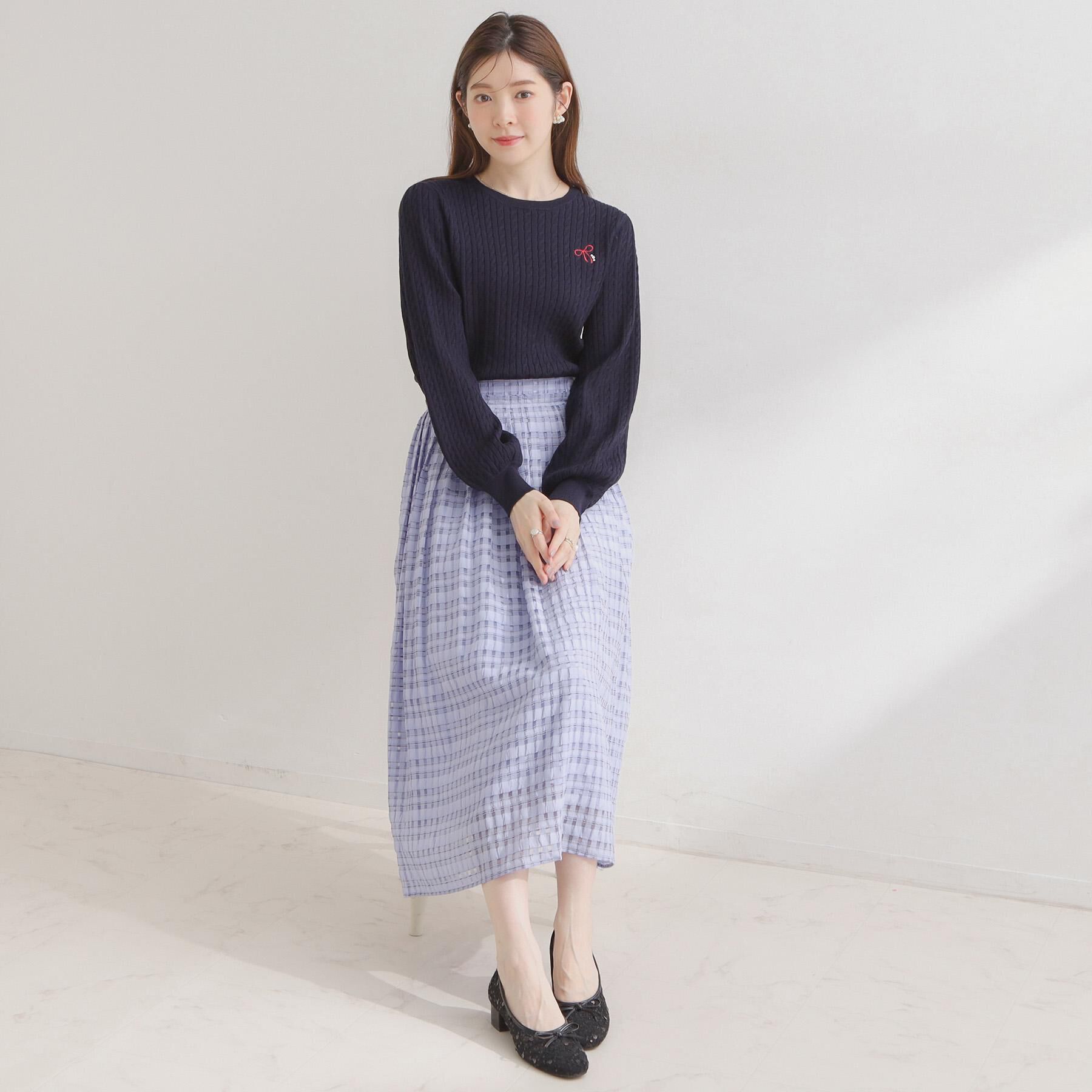 Couture broach「【洗える】リボンエンブロ細ケーブルニット」|ニット・セーター|