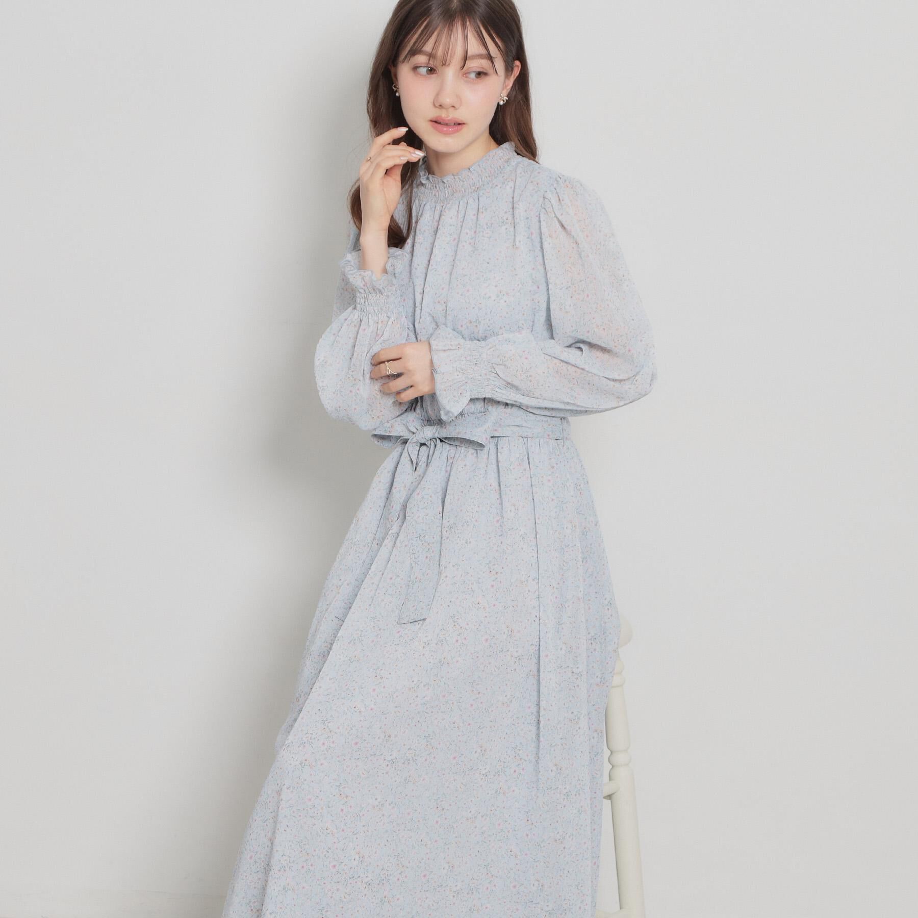 Couture broach「【洗える・着映え】楊柳小花シャーリングワンピース」|ワンピース|