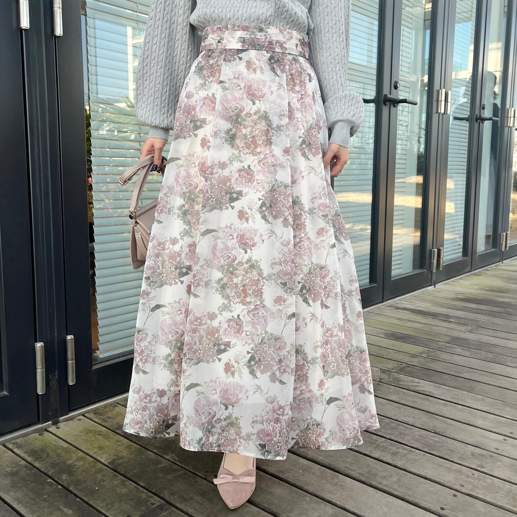 Couture broach「【洗える・通勤】Springオーガンフルールスカート」|スカート|