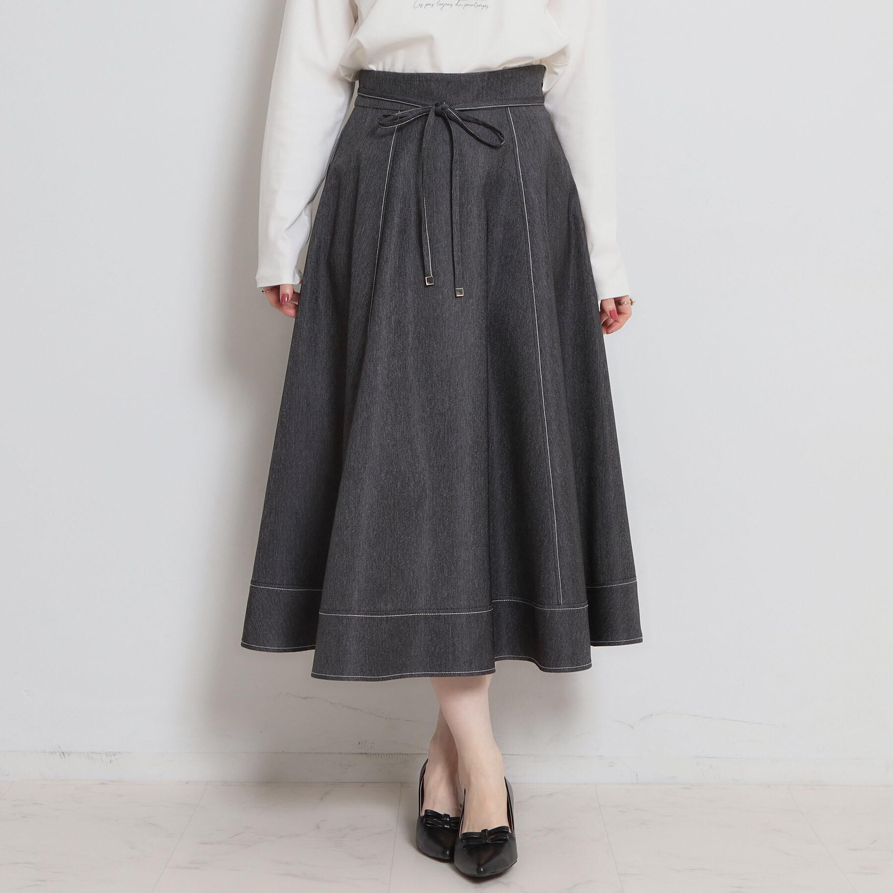 Couture broach「【洗える】デニムライク細リボンスカート」|スカート|