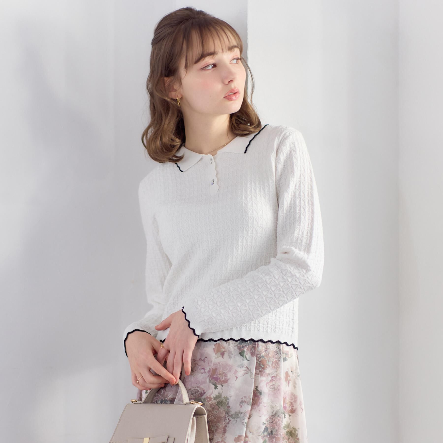 Couture broach「【洗える着映え】ビジュー釦ポロニット」|ニット・セーター|